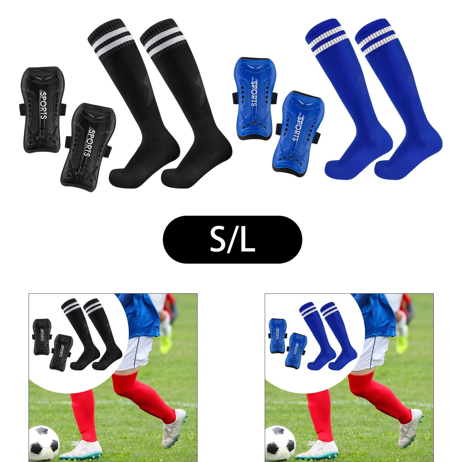 Soccer Shin Guards with Soccer Socks Soccer Game Comfortable Protection Gear Black S