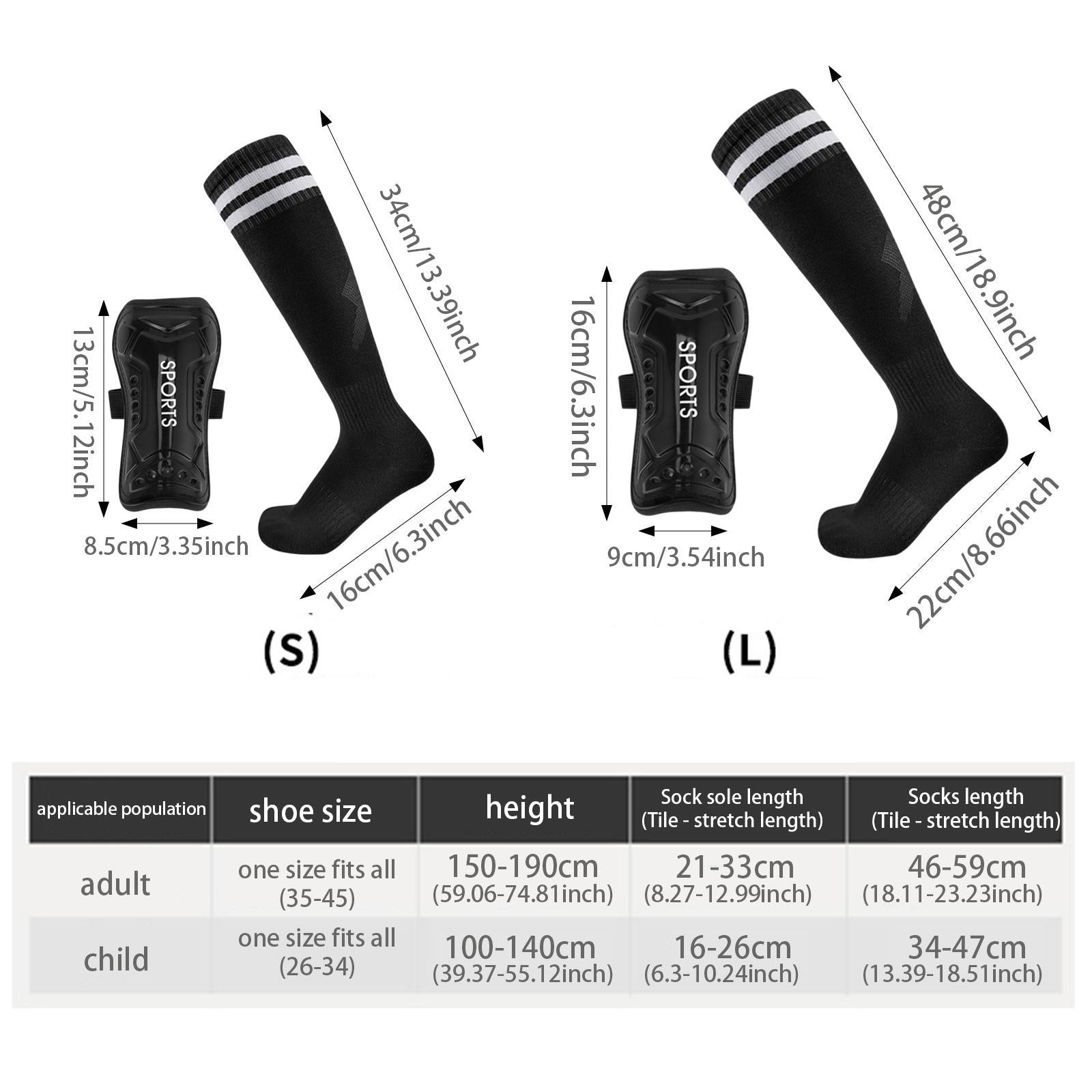 Soccer Shin Guards with Soccer Socks Soccer Game Comfortable Protection Gear Black S