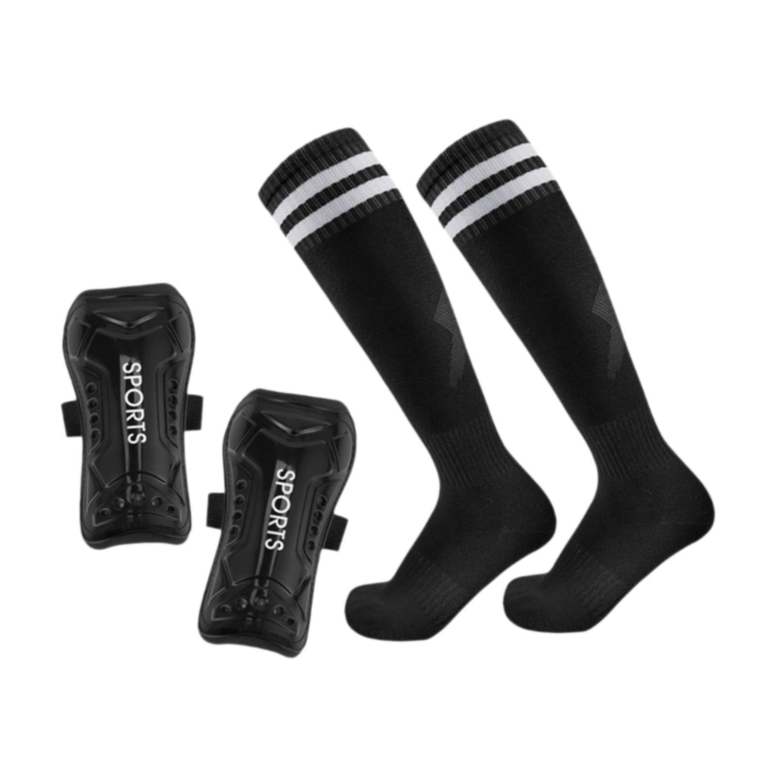 Soccer Shin Guards with Soccer Socks Soccer Game Comfortable Protection Gear Black S