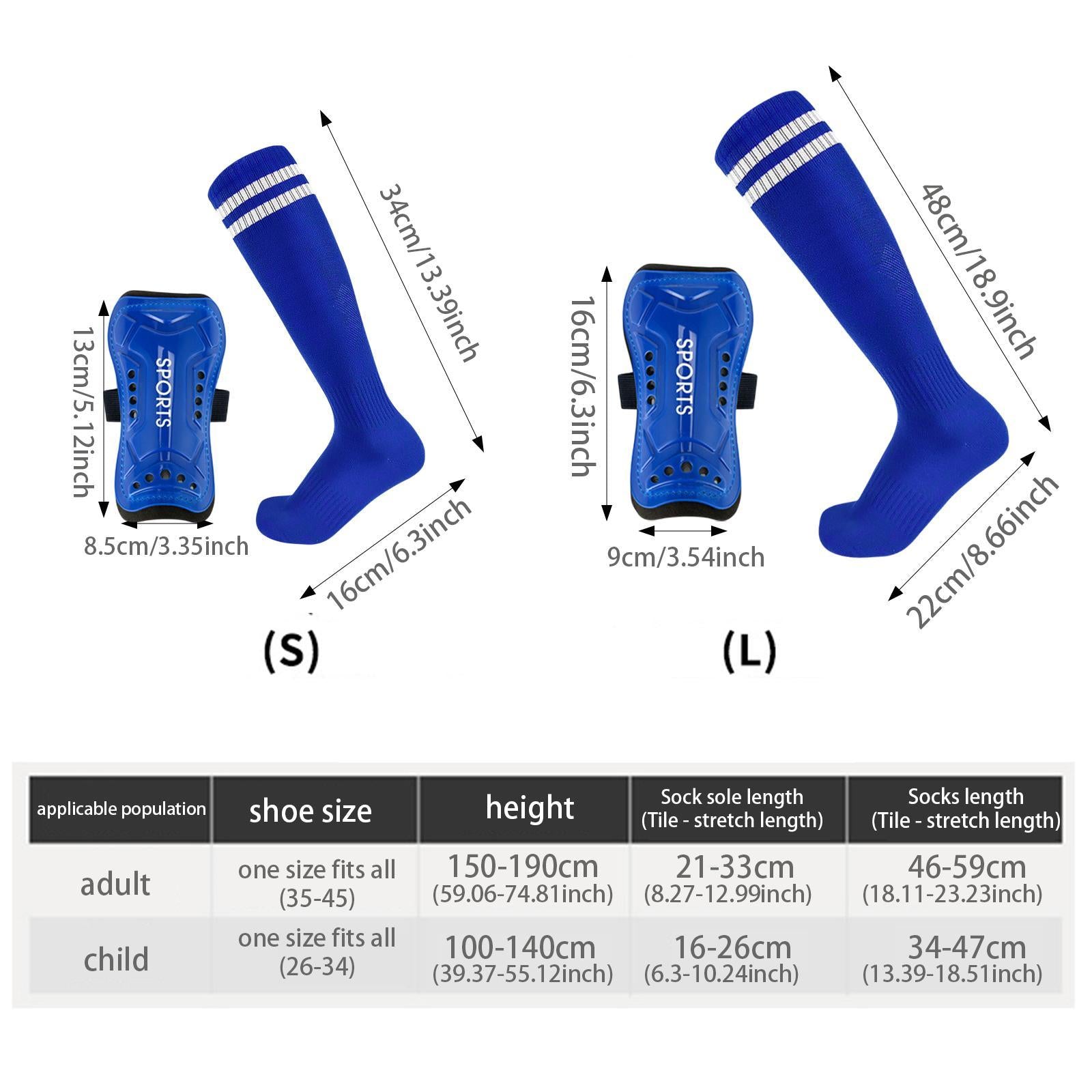 Soccer Shin Guards with Soccer Socks Soccer Game Comfortable Protection Gear Blue S