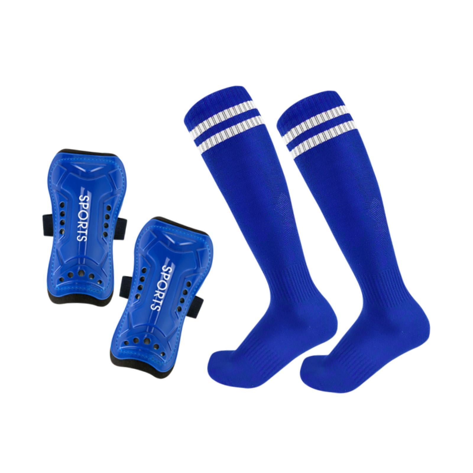 Soccer Shin Guards with Soccer Socks Soccer Game Comfortable Protection Gear Blue Size L