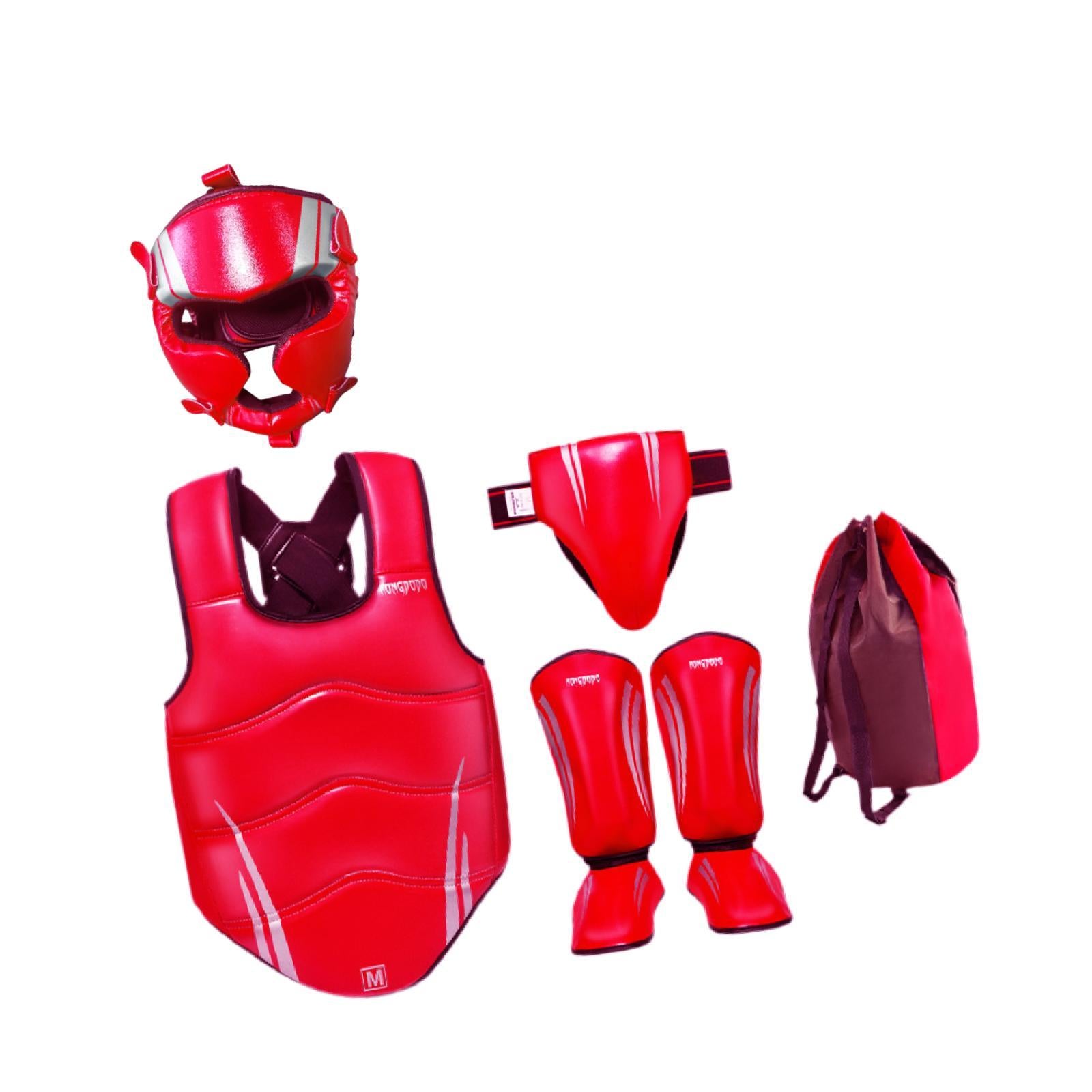 Taekwondo Sparring Gear Set Padded Karate Trainer for Sanda Workout Home Gym Red Size L