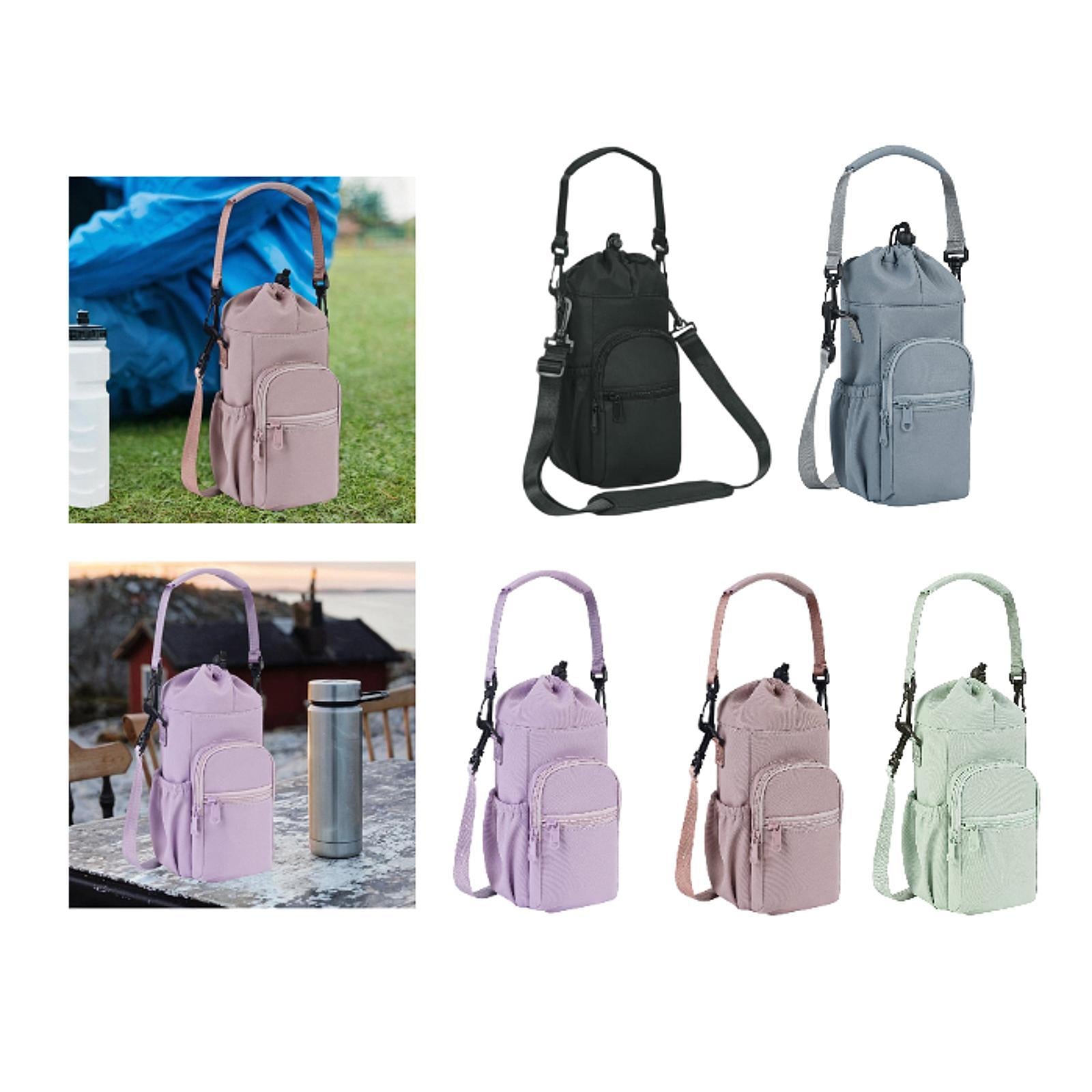 Water Bottle Carrier with Handle and Strap for Outdoor Sports Travel Cycling Black