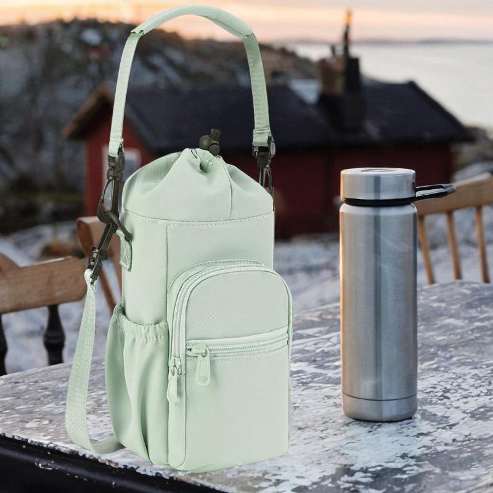 Water Bottle Carrier with Handle and Strap for Outdoor Sports Travel Cycling Green