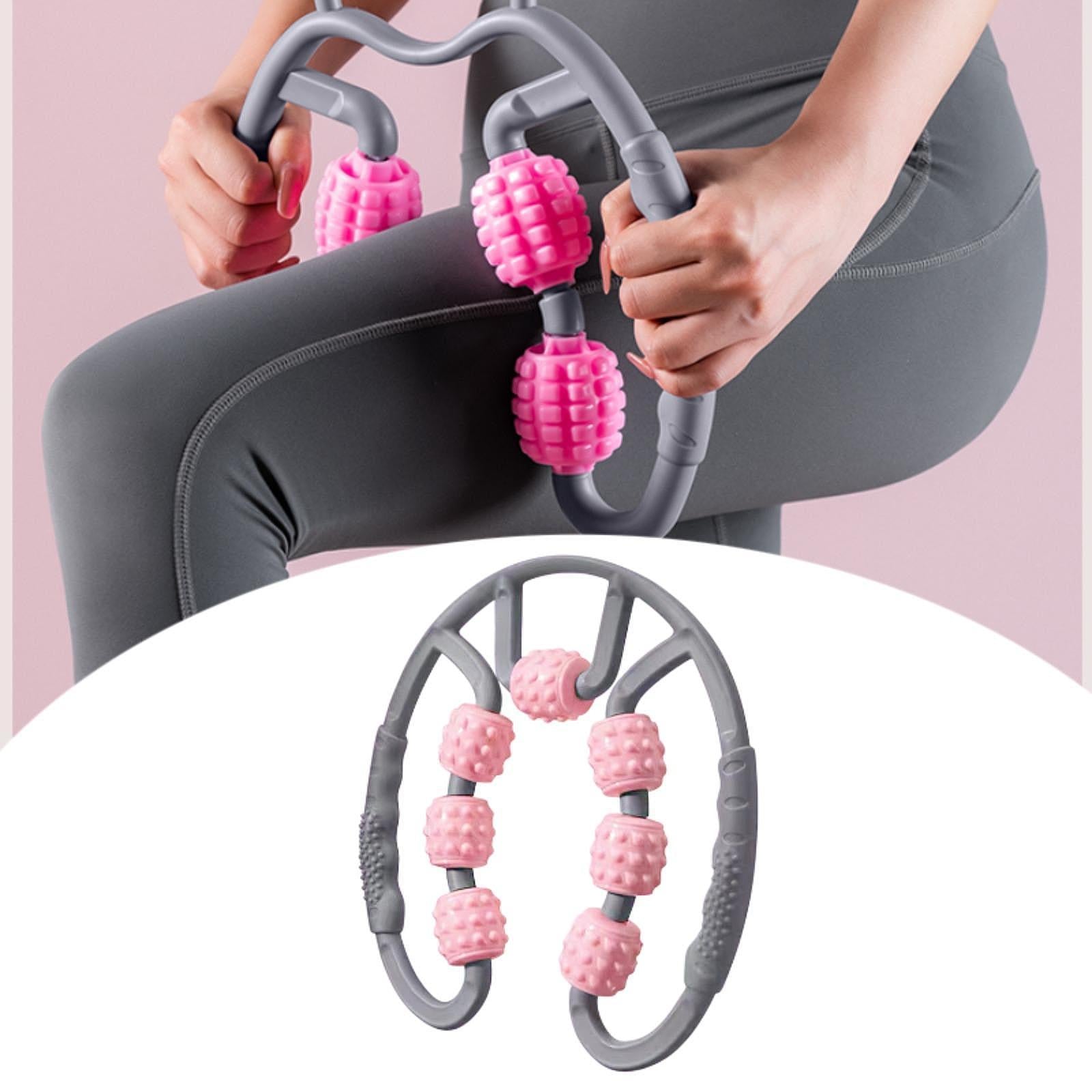 Muscle Roller for Legs 7 Wheels Full Body Massage Tool for Golfer Elbow Yoga Gray and Pink