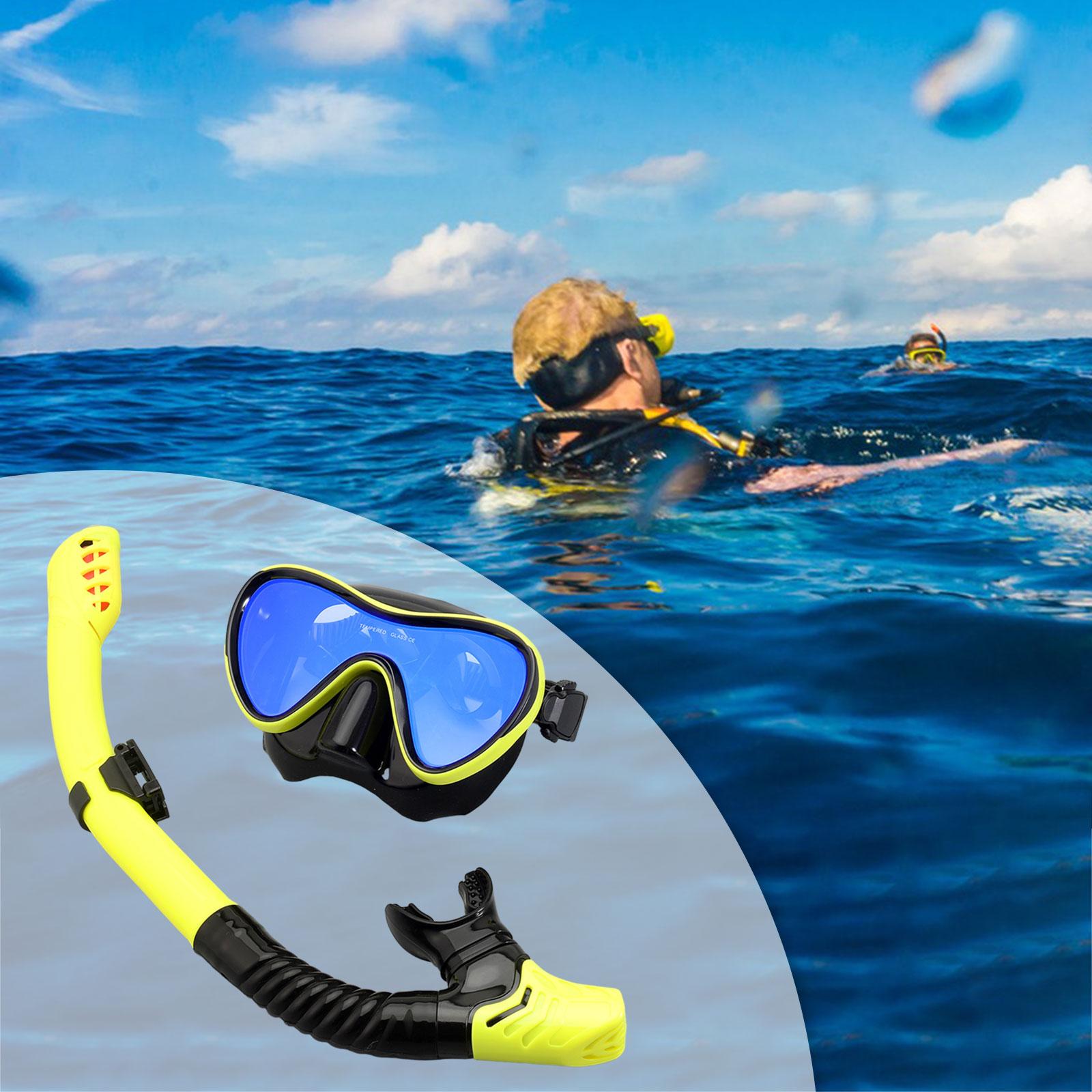 Snorkel Set Diving Mask Snorkeling Gear for Underwater Swimming Scuba Diving Blue Yellow Black