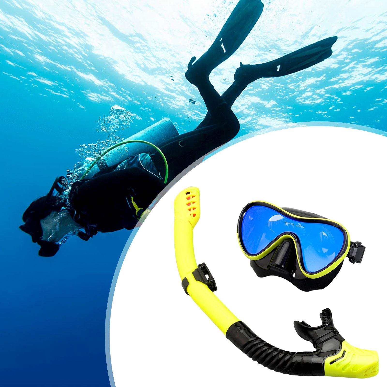 Snorkel Set Diving Mask Snorkeling Gear for Underwater Swimming Scuba Diving Blue Yellow Black