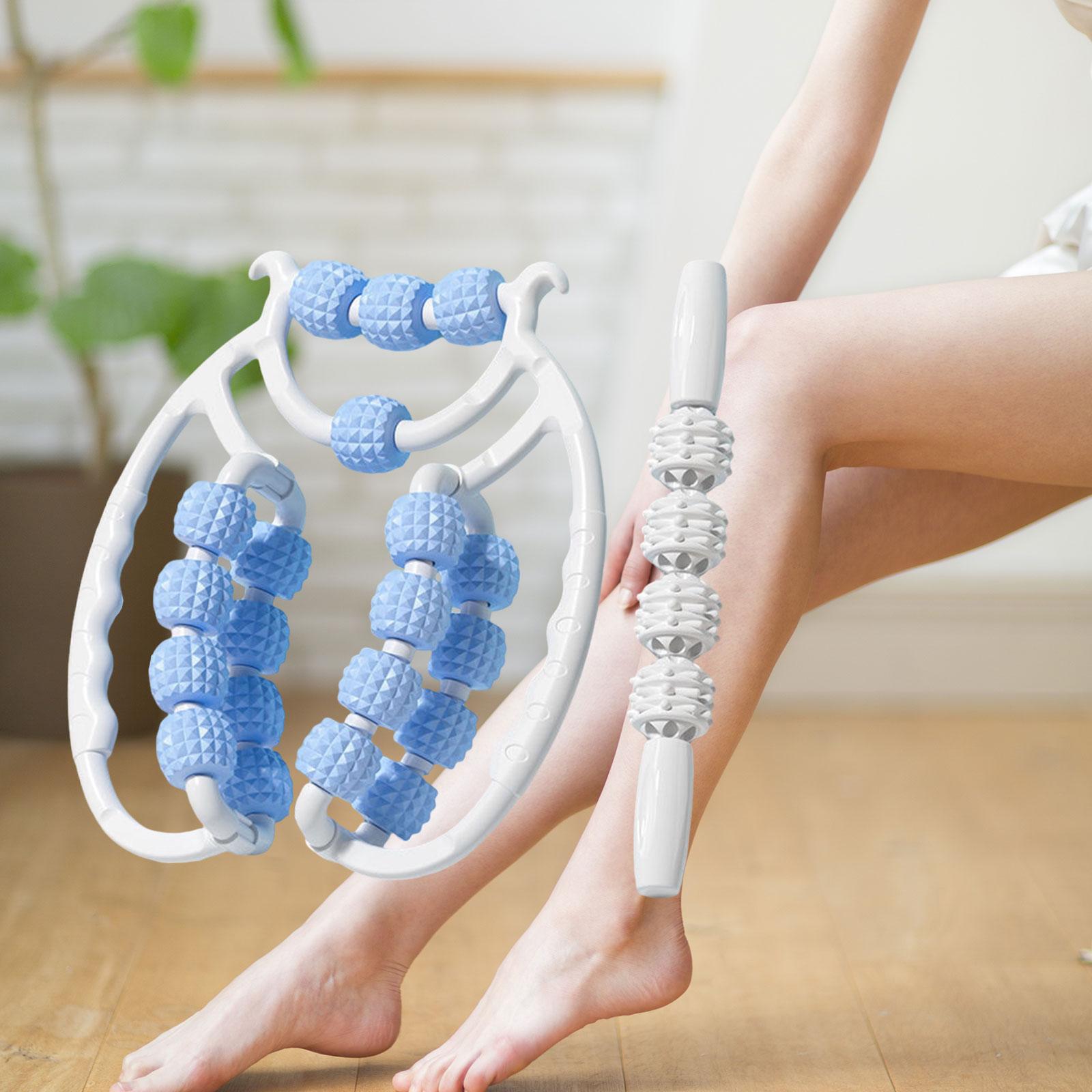 20 Wheels Massage Roller Travel Ergonomic Roller Massager for Arms Calf Hand Blue