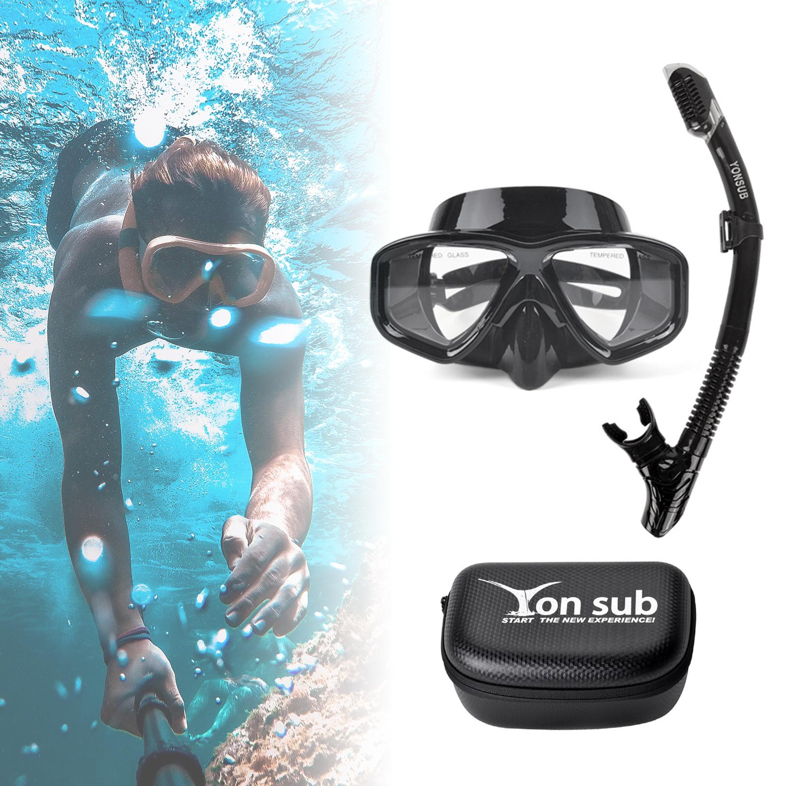 Snorkel Set Scuba Diving Mask Portable Adjustable Snorkeling Gear for Adults Black
