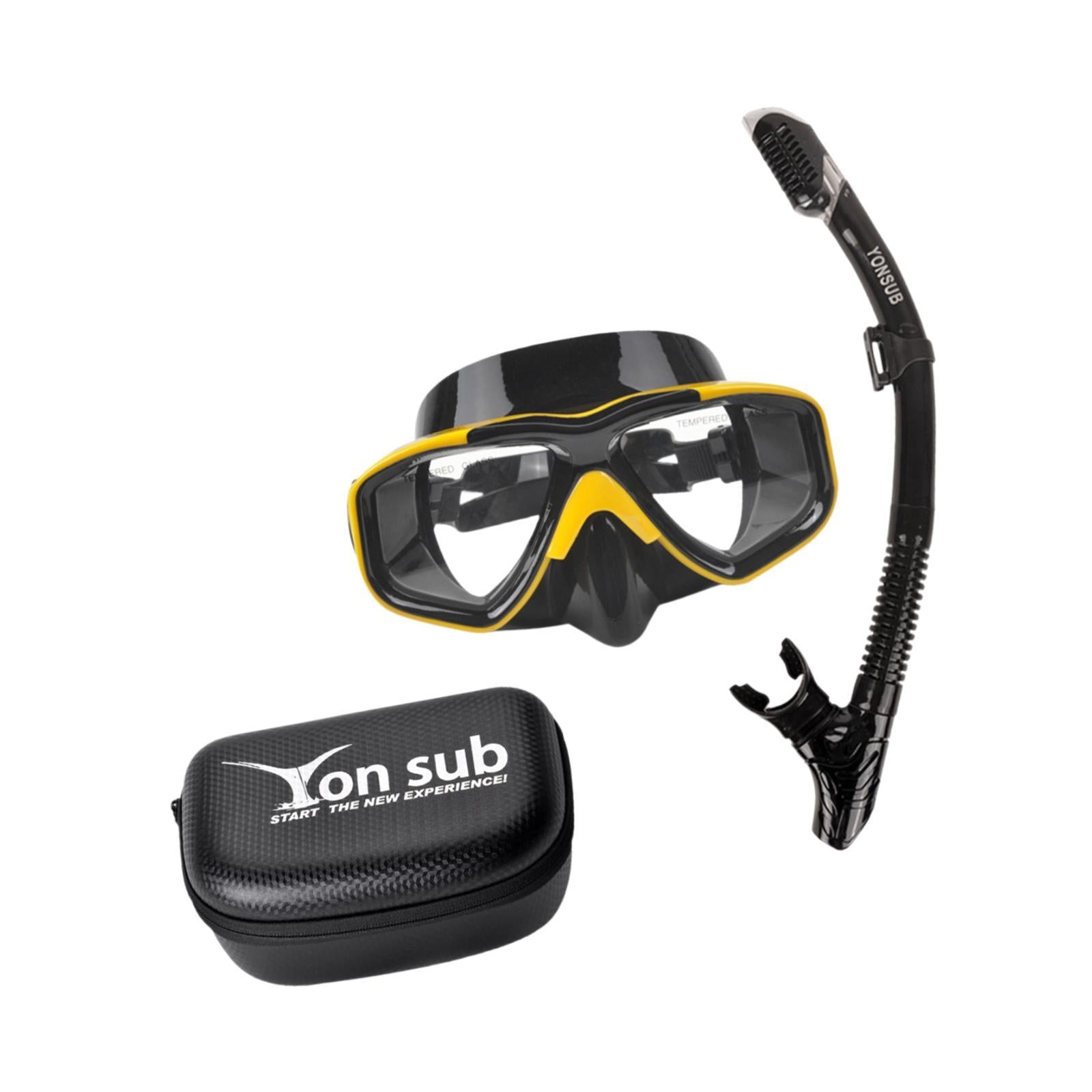 Snorkel Set Scuba Diving Mask Portable Adjustable Snorkeling Gear for Adults Yellow