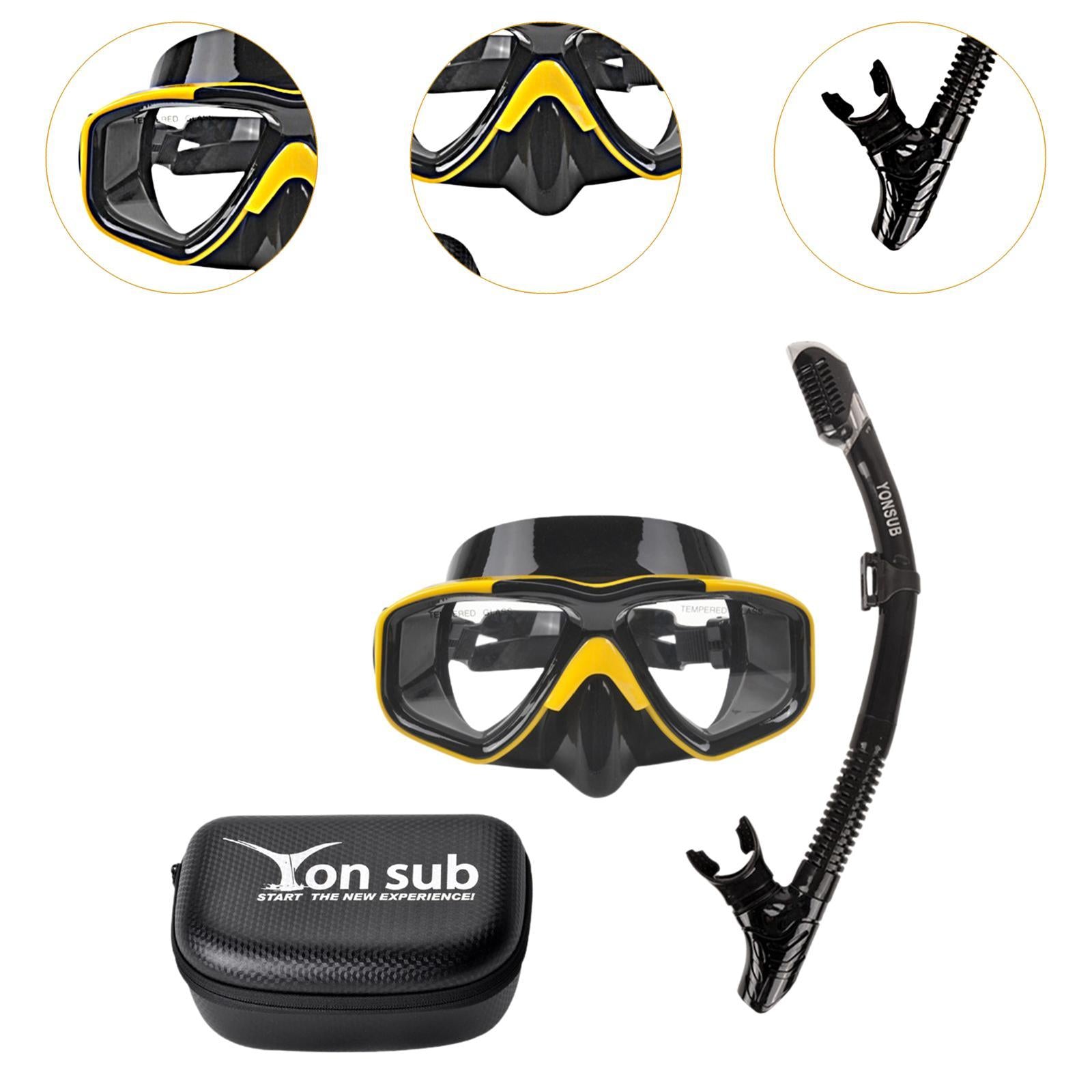Snorkel Set Scuba Diving Mask Portable Adjustable Snorkeling Gear for Adults Yellow