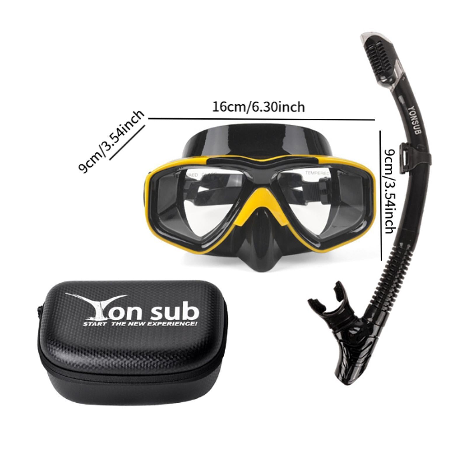 Snorkel Set Scuba Diving Mask Portable Adjustable Snorkeling Gear for Adults Yellow