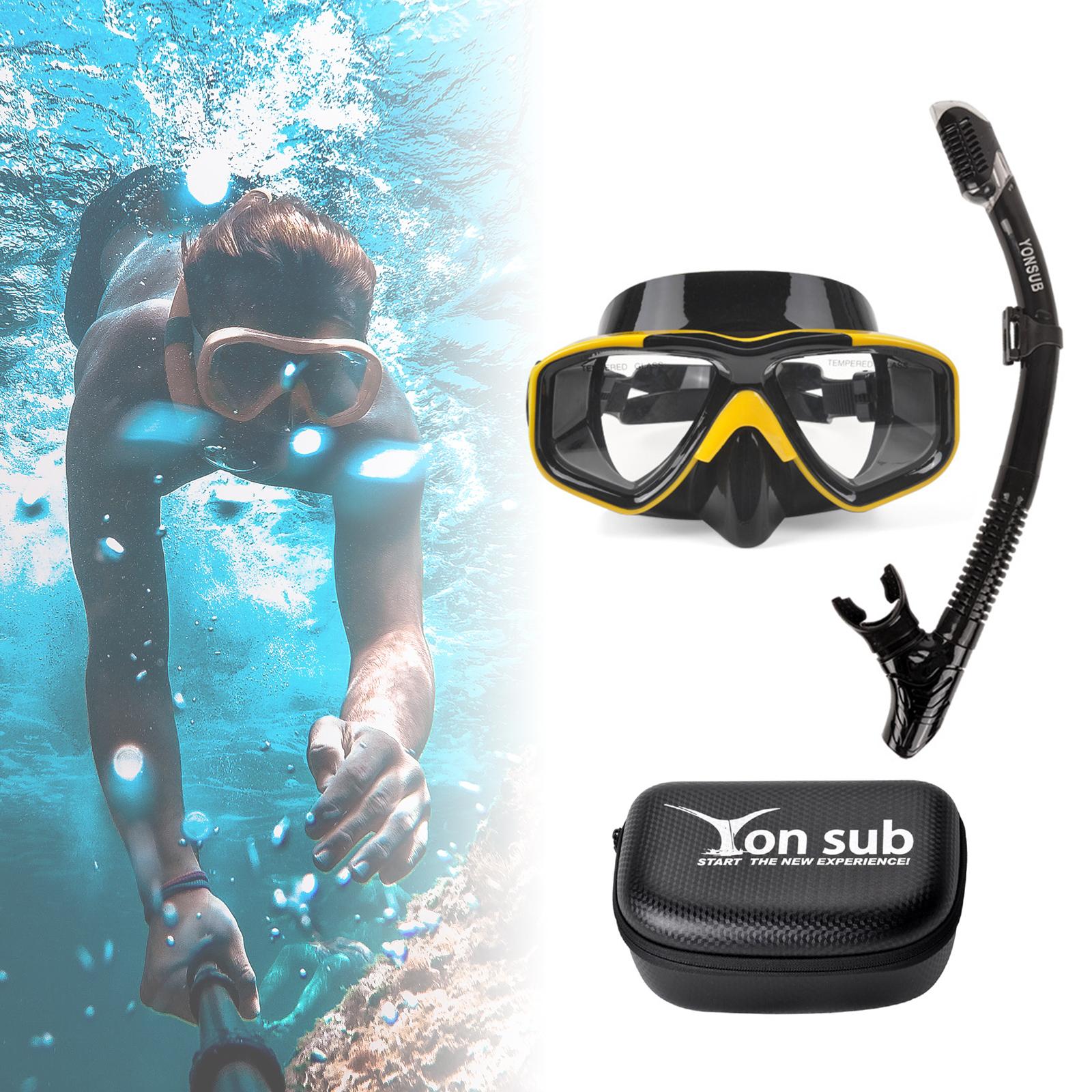 Snorkel Set Scuba Diving Mask Portable Adjustable Snorkeling Gear for Adults Yellow