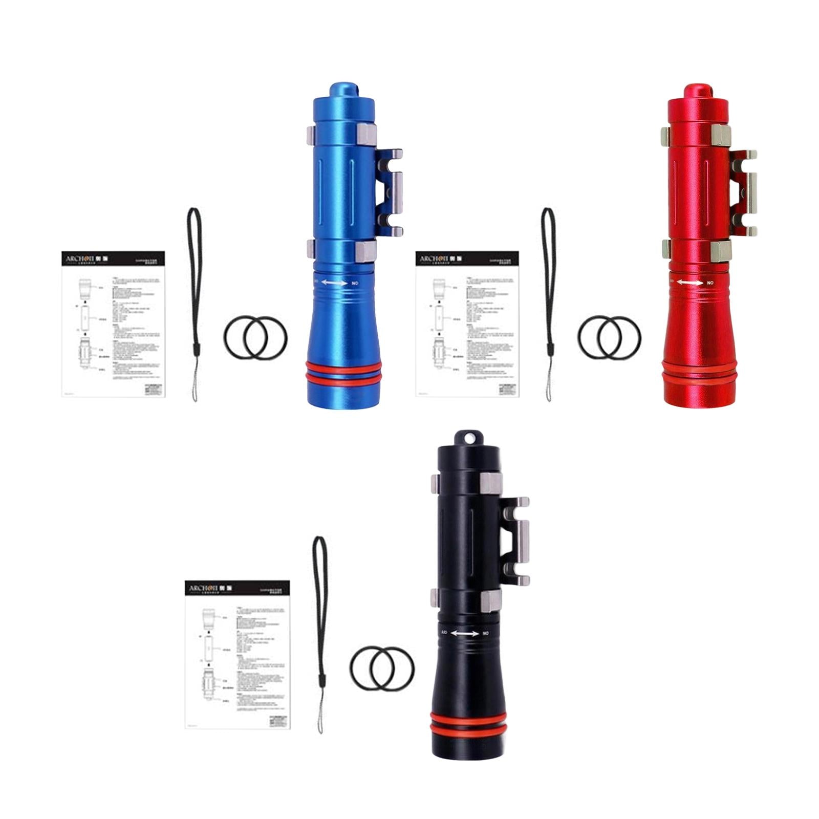 Diving Flashlight LED Camping Torch for Night Diving Emergency Deep Cave Black