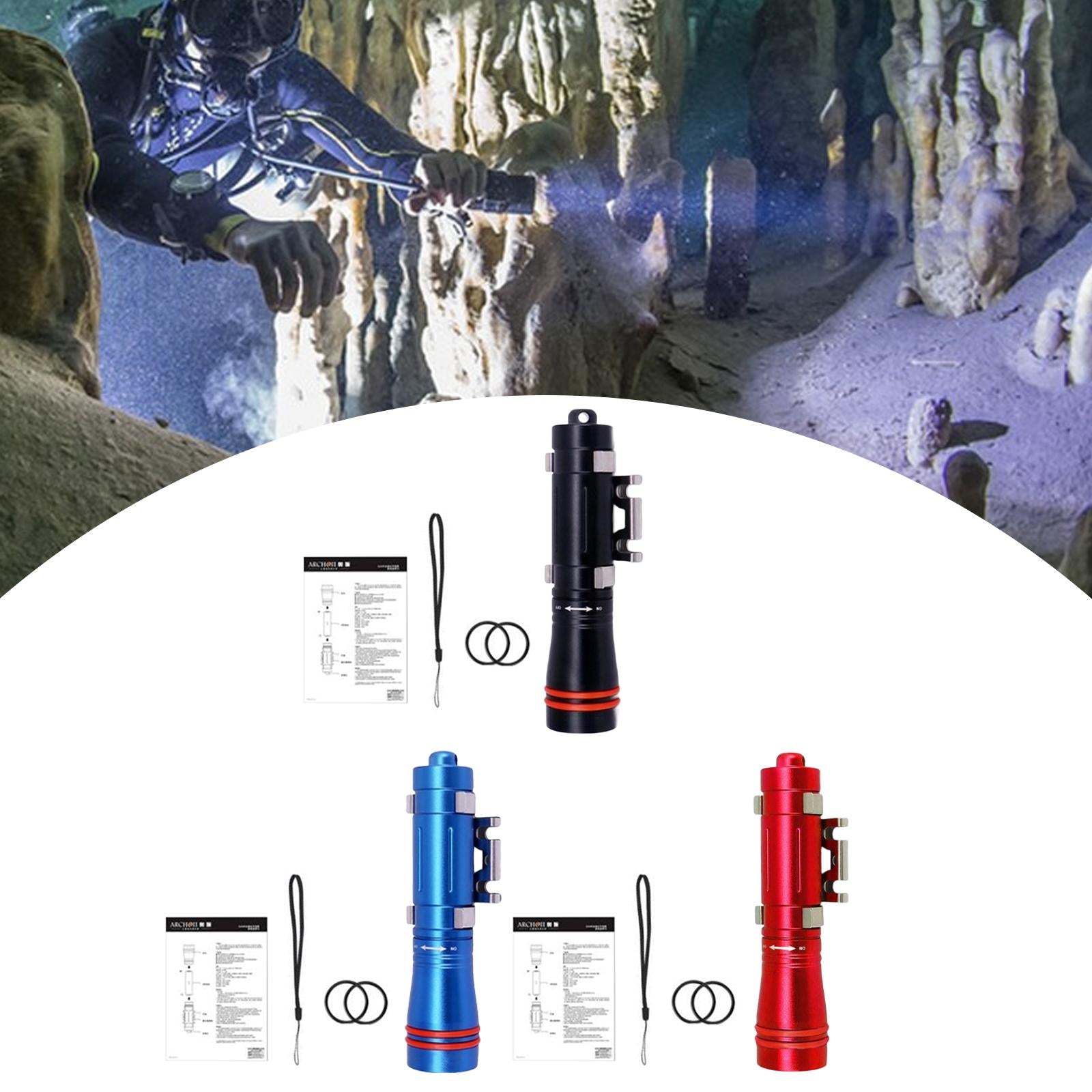 Diving Flashlight LED Camping Torch for Night Diving Emergency Deep Cave Black