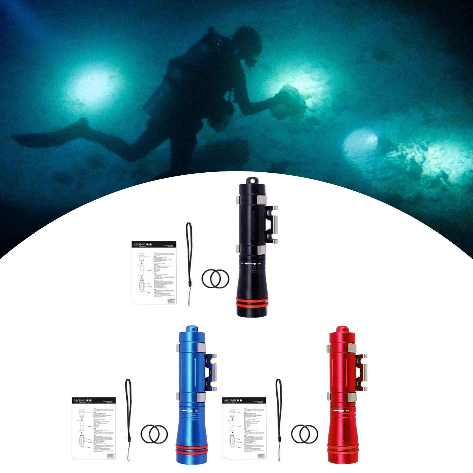 Diving Flashlight LED Camping Torch for Night Diving Emergency Deep Cave Black