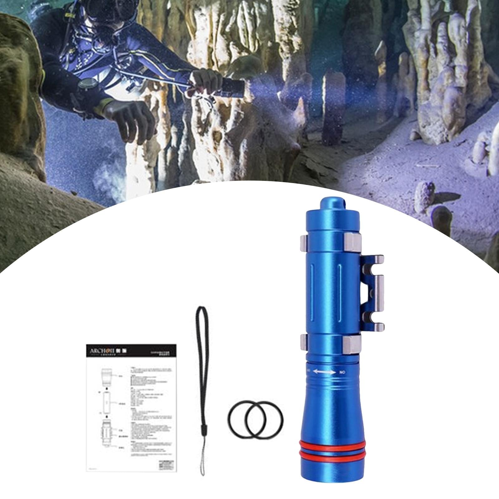 Diving Flashlight LED Camping Torch for Night Diving Emergency Deep Cave Blue