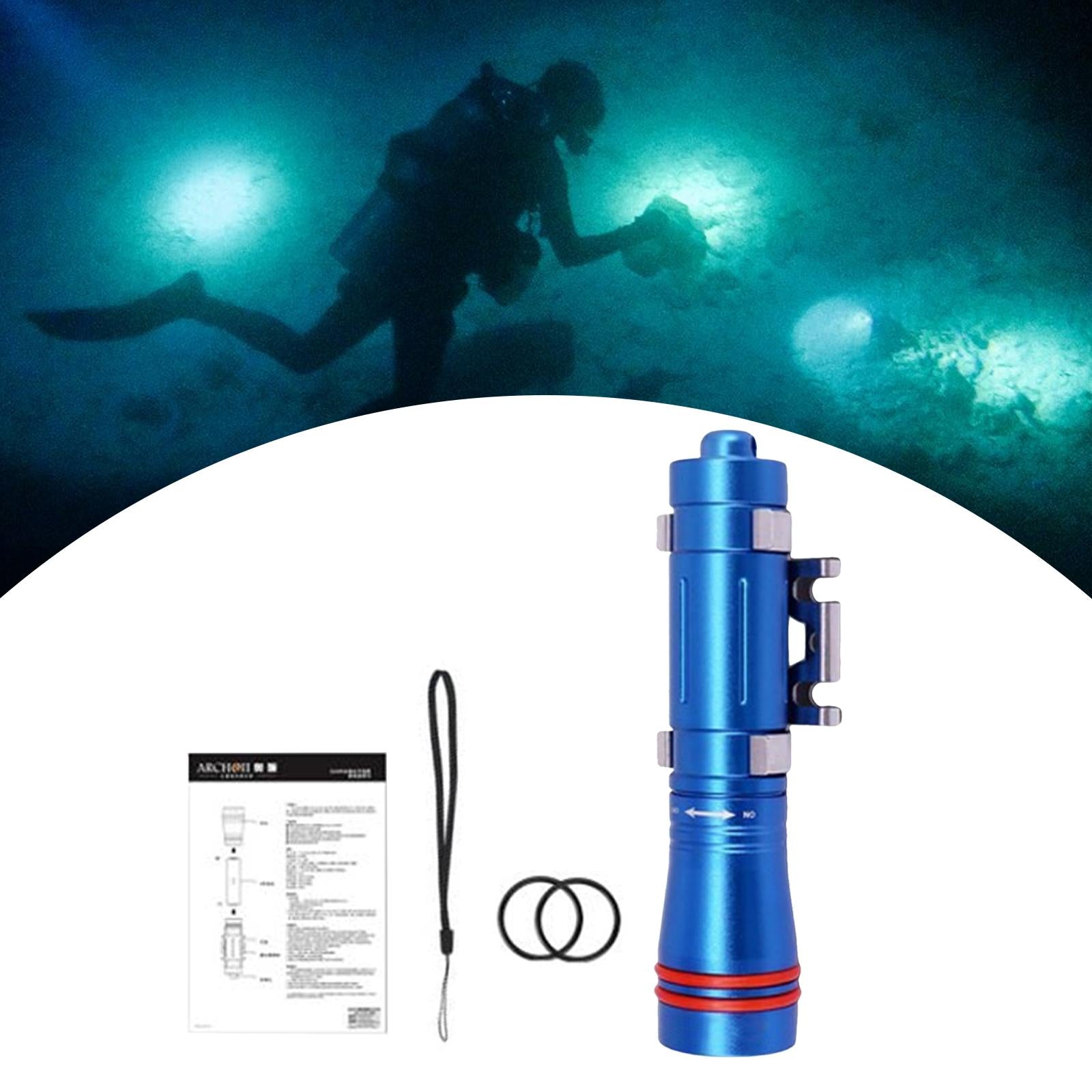 Diving Flashlight LED Camping Torch for Night Diving Emergency Deep Cave Blue