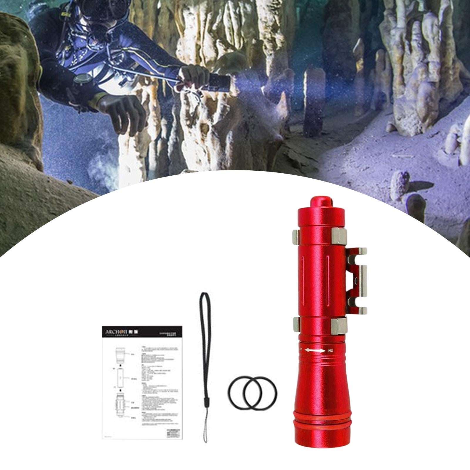 Diving Flashlight LED Camping Torch for Night Diving Emergency Deep Cave Red