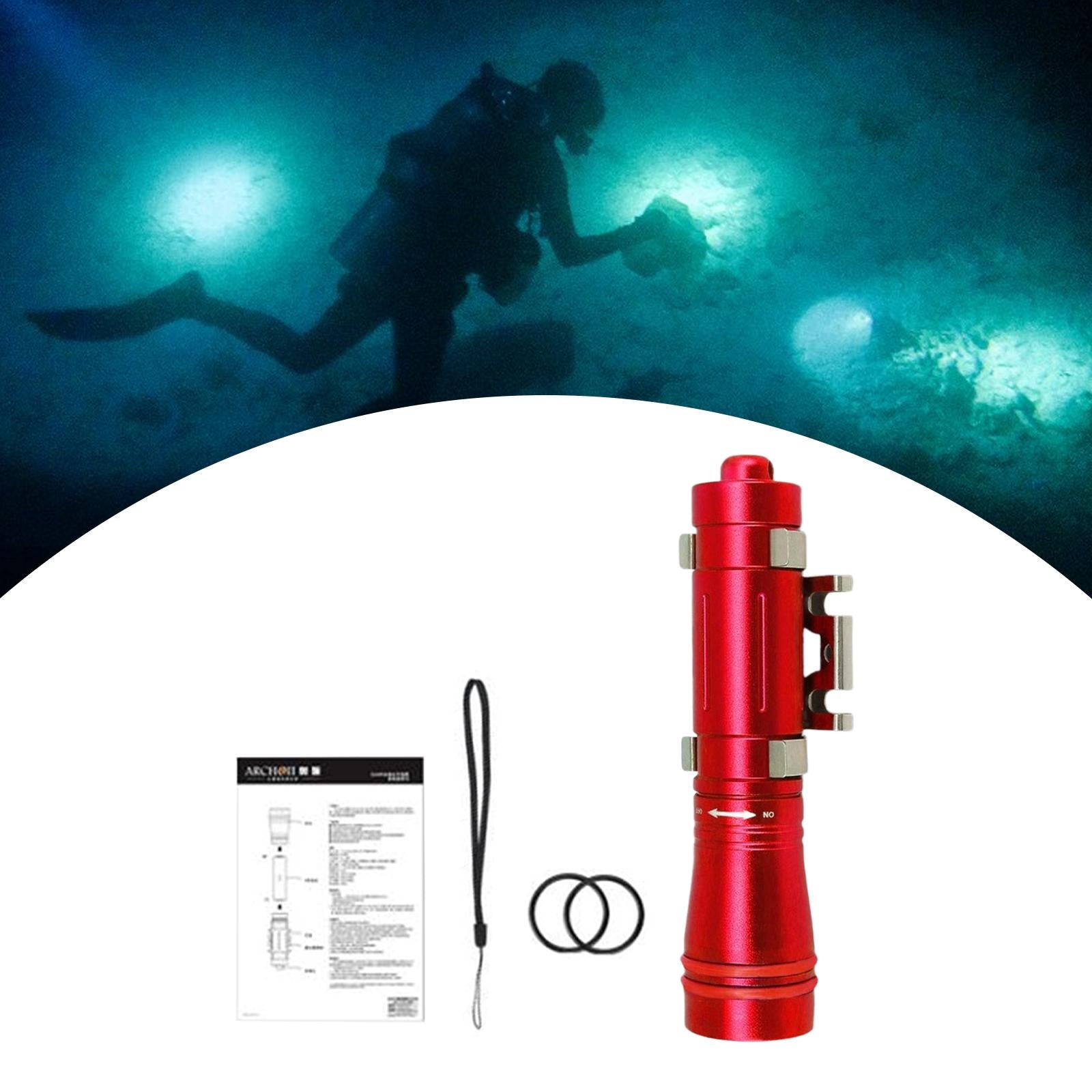 Diving Flashlight LED Camping Torch for Night Diving Emergency Deep Cave Red
