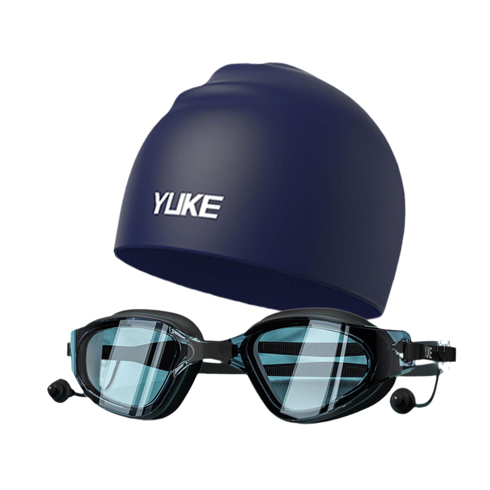 Swim Goggles with Swimming Cap for Adults Anti Fog Pool Goggles Swim Glasses Navy Blue