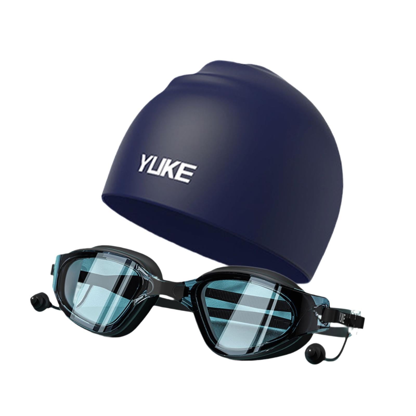 Swim Goggles with Swimming Cap for Adults Anti Fog Pool Goggles Swim Glasses Navy Blue