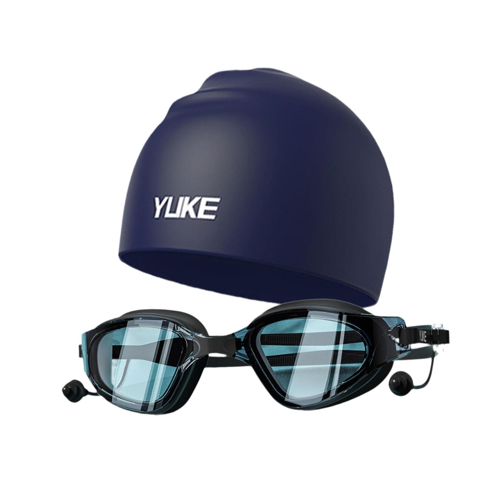 Swim Goggles with Swimming Cap for Adults Anti Fog Pool Goggles Swim Glasses Navy Blue