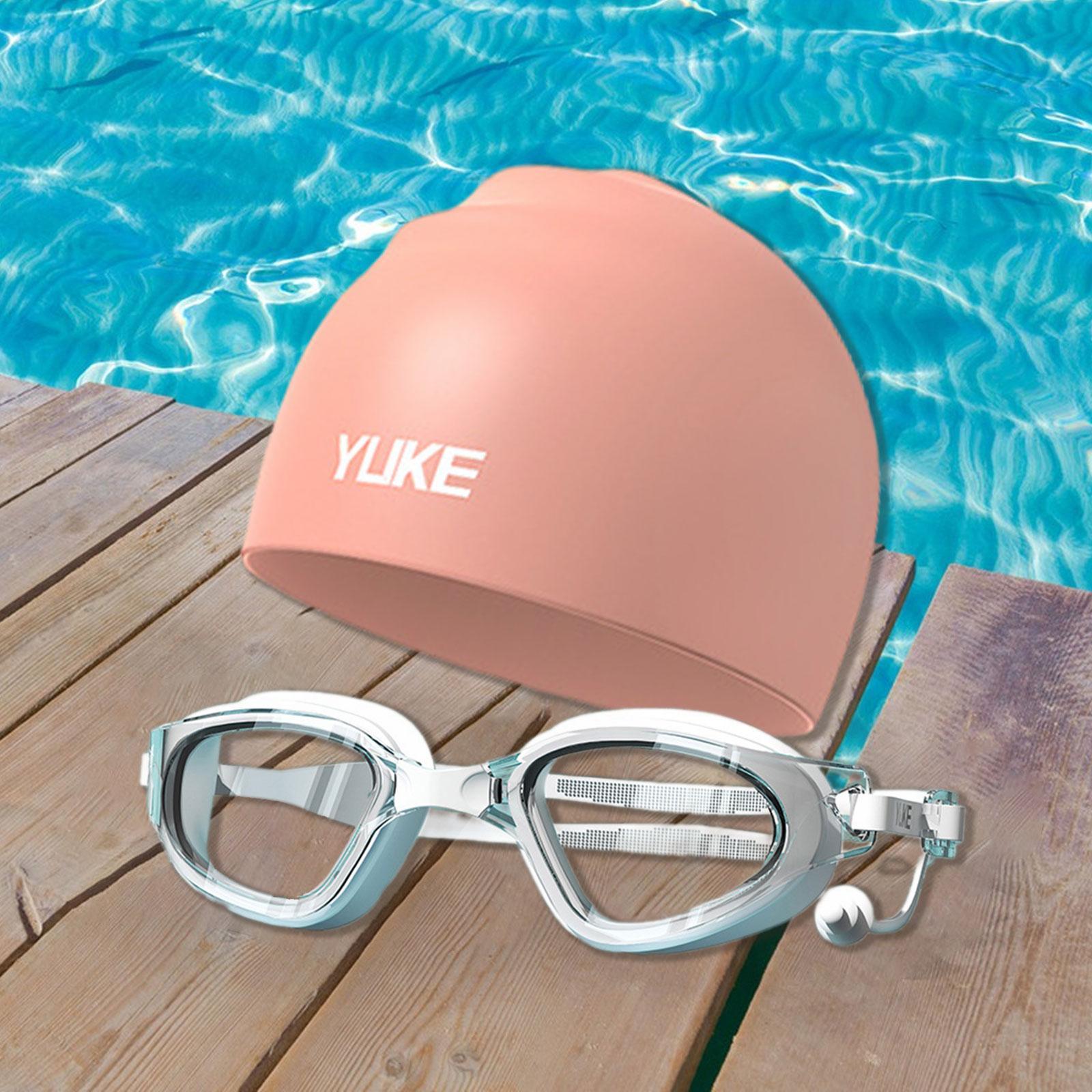 Swim Goggles with Swimming Cap for Adults Anti Fog Pool Goggles Swim Glasses Pink