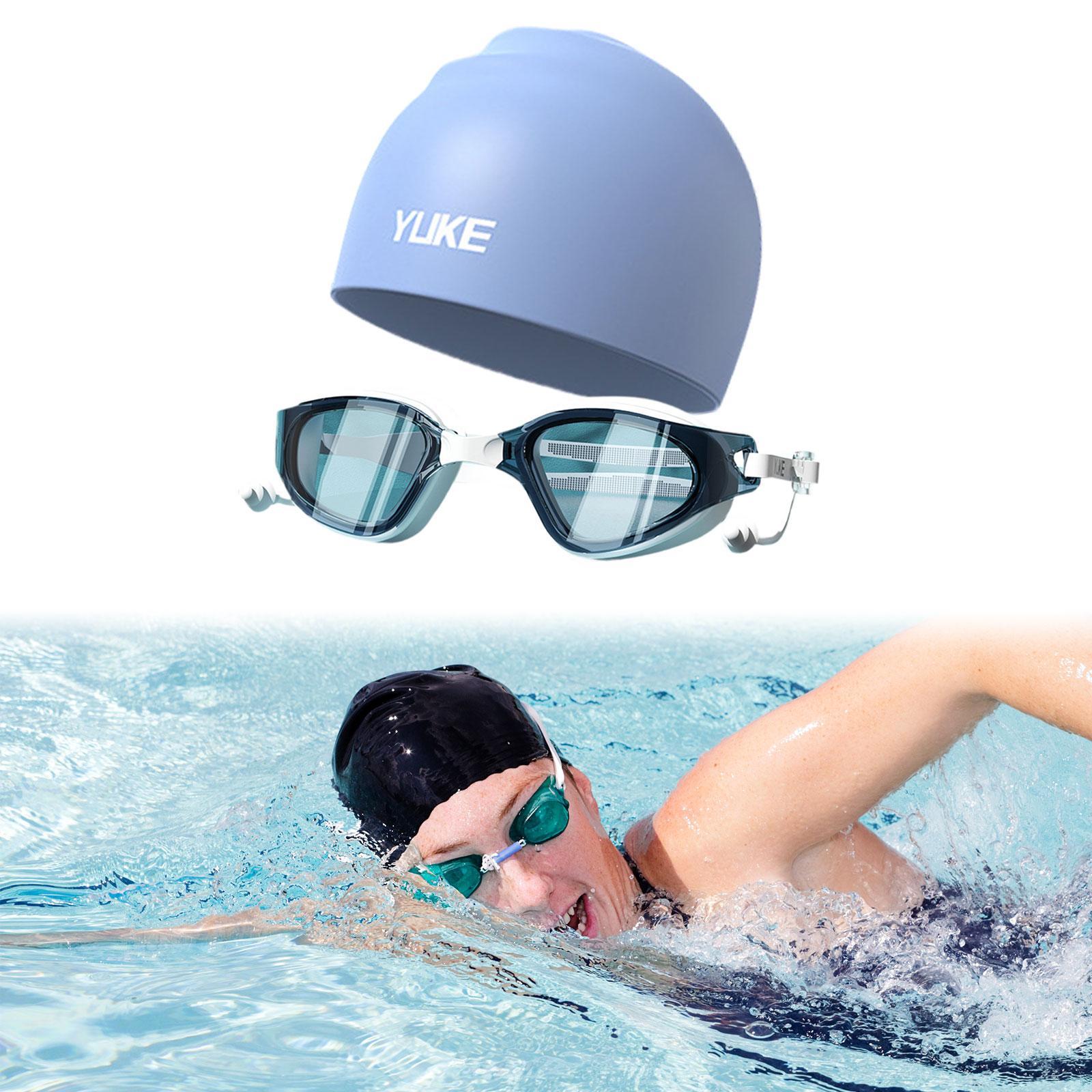 Swim Goggles with Swimming Cap for Adults Anti Fog Pool Goggles Swim Glasses Blue