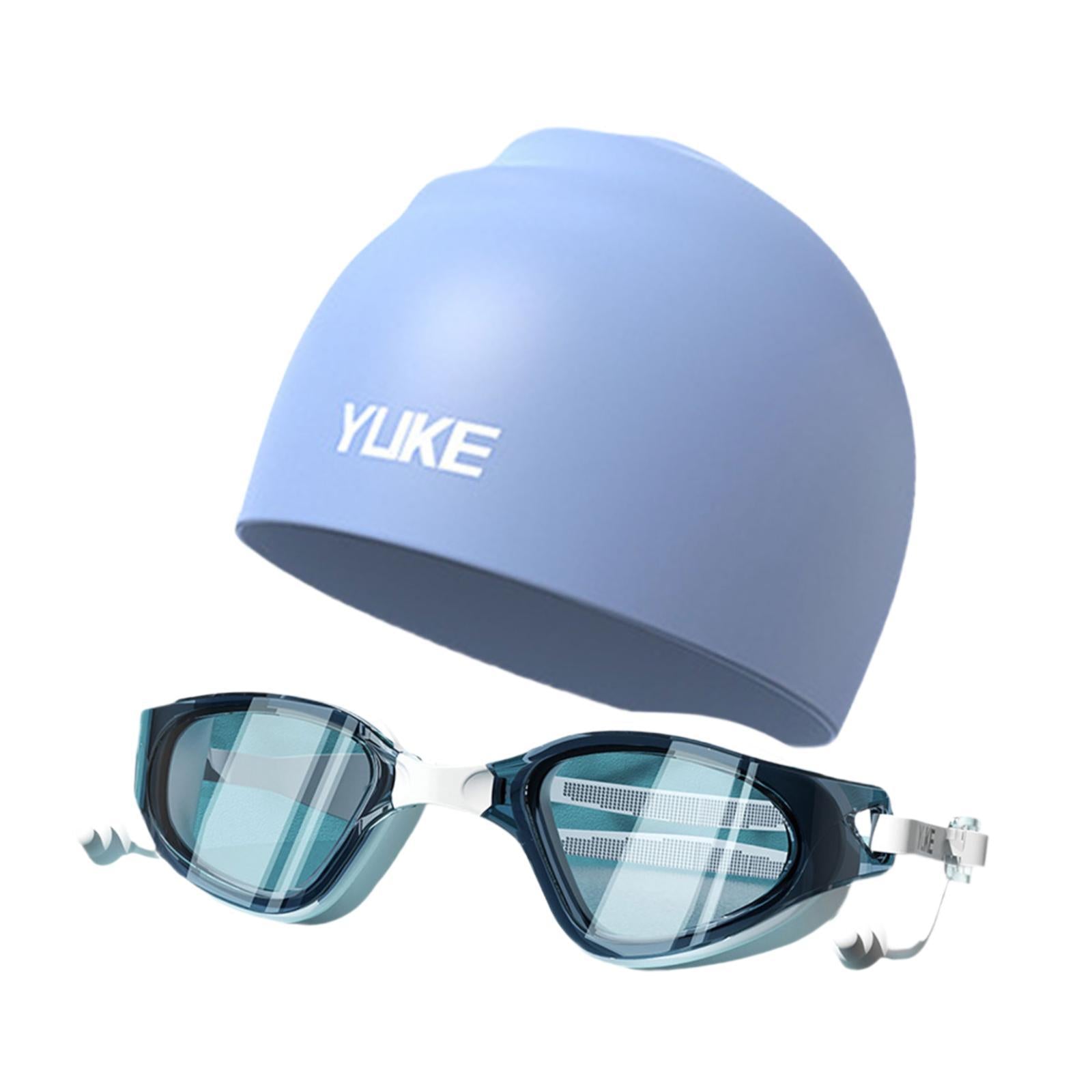 Swim Goggles with Swimming Cap for Adults Anti Fog Pool Goggles Swim Glasses Blue