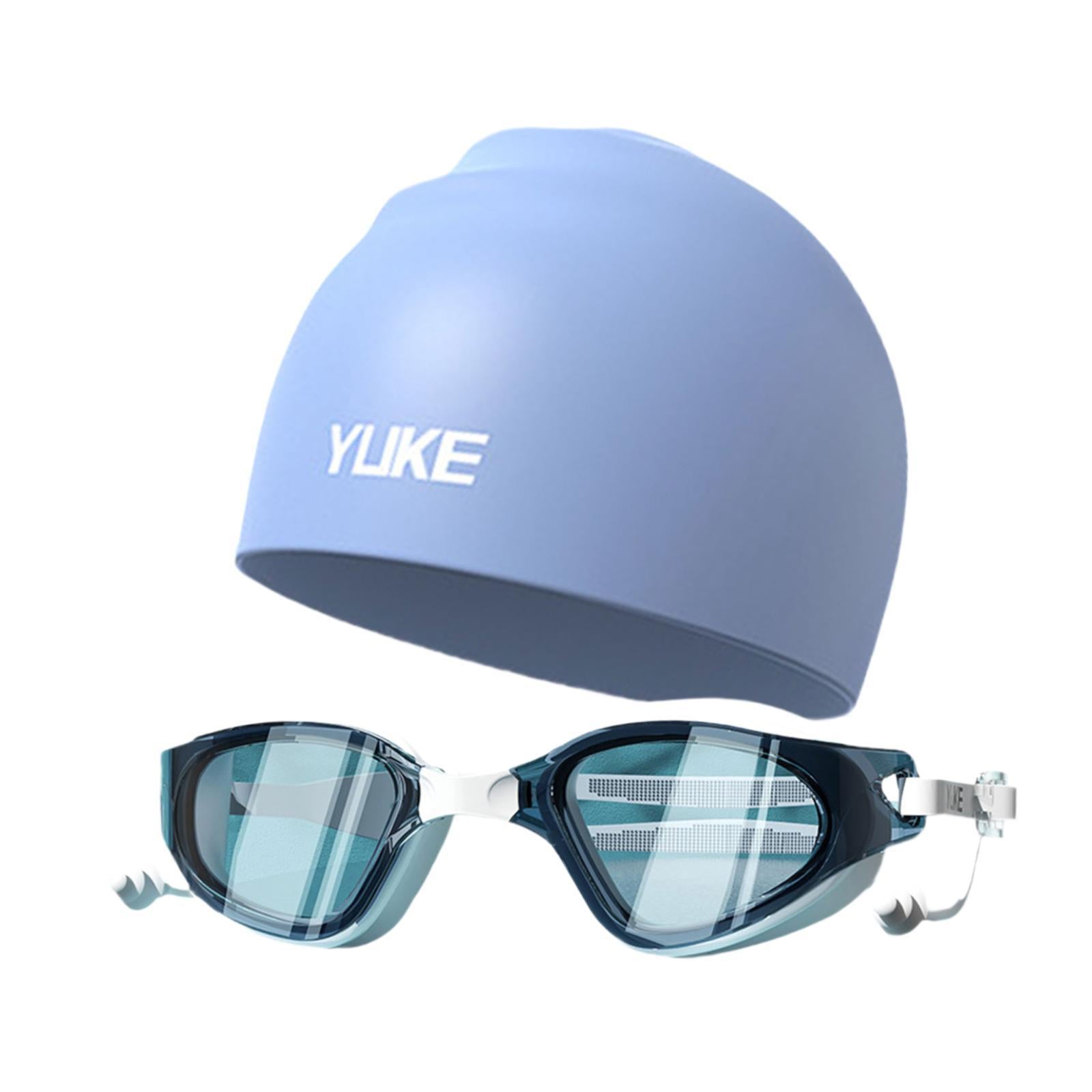 Swim Goggles with Swimming Cap for Adults Anti Fog Pool Goggles Swim Glasses Blue