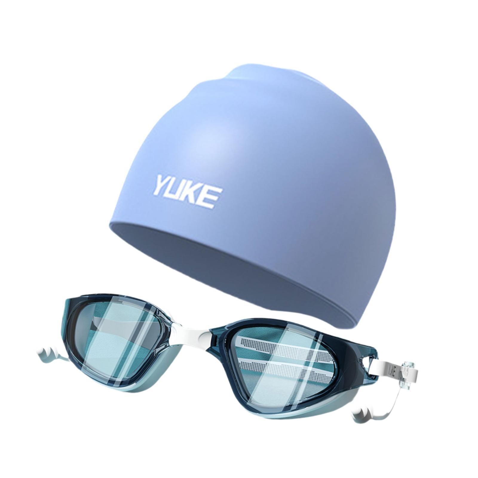 Swim Goggles with Swimming Cap for Adults Anti Fog Pool Goggles Swim Glasses Blue