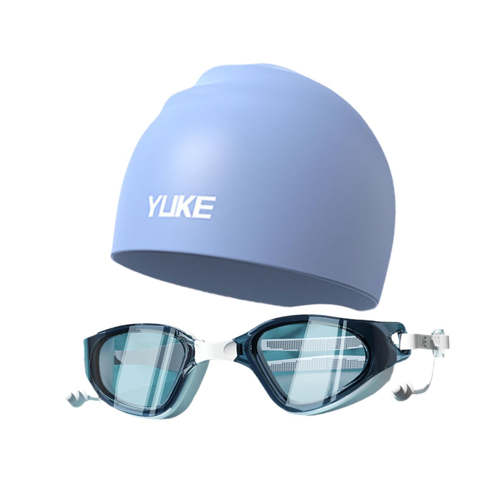 Swim Goggles with Swimming Cap for Adults Anti Fog Pool Goggles Swim Glasses Blue