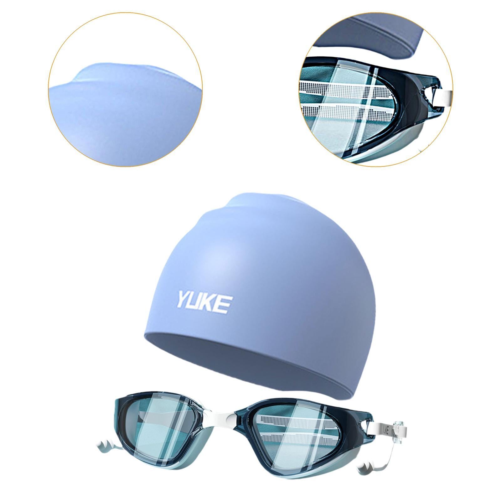 Swim Goggles with Swimming Cap for Adults Anti Fog Pool Goggles Swim Glasses Blue