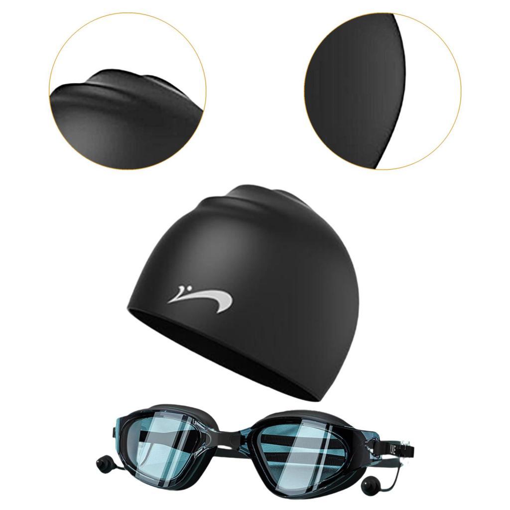 Swim Goggles with Swimming Cap Adjustable for Women and Men Swimming Goggles Black