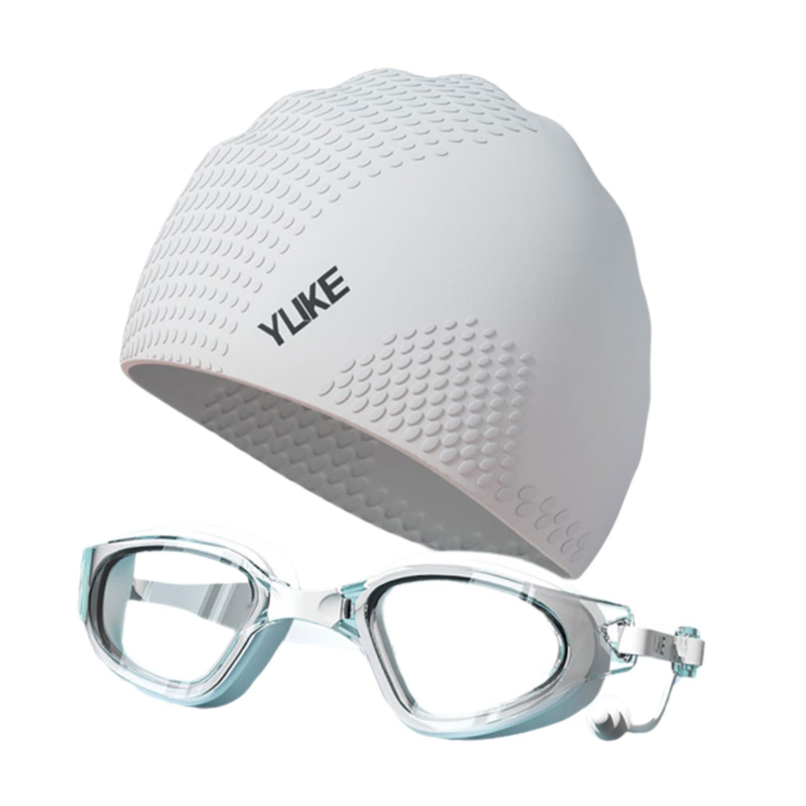Swim Goggles with Swimming Cap Adjustable for Women and Men Swimming Goggles White