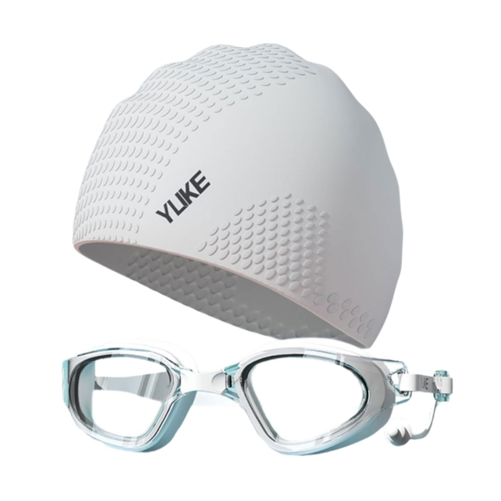 Swim Goggles with Swimming Cap Adjustable for Women and Men Swimming Goggles White