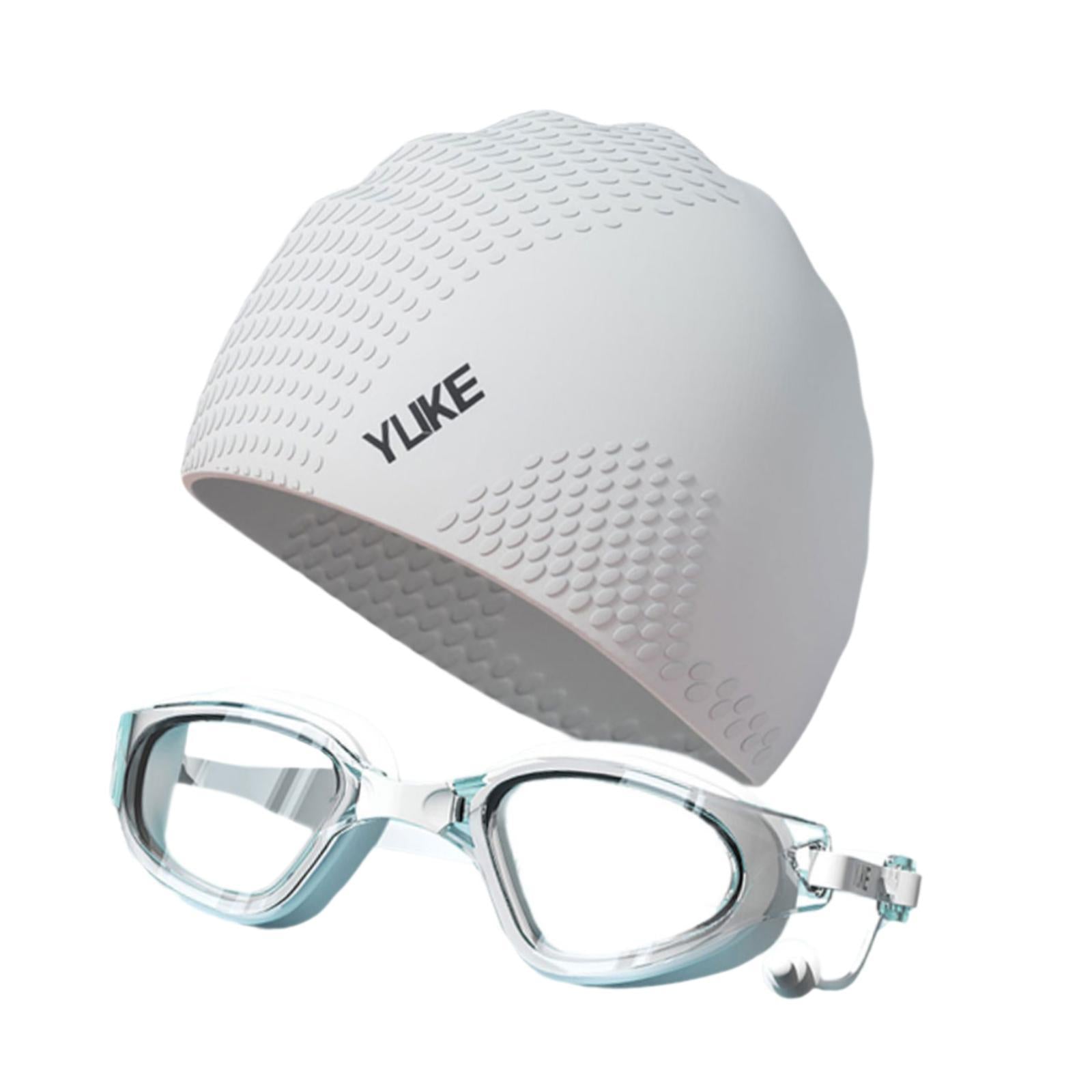 Swim Goggles with Swimming Cap Adjustable for Women and Men Swimming Goggles White