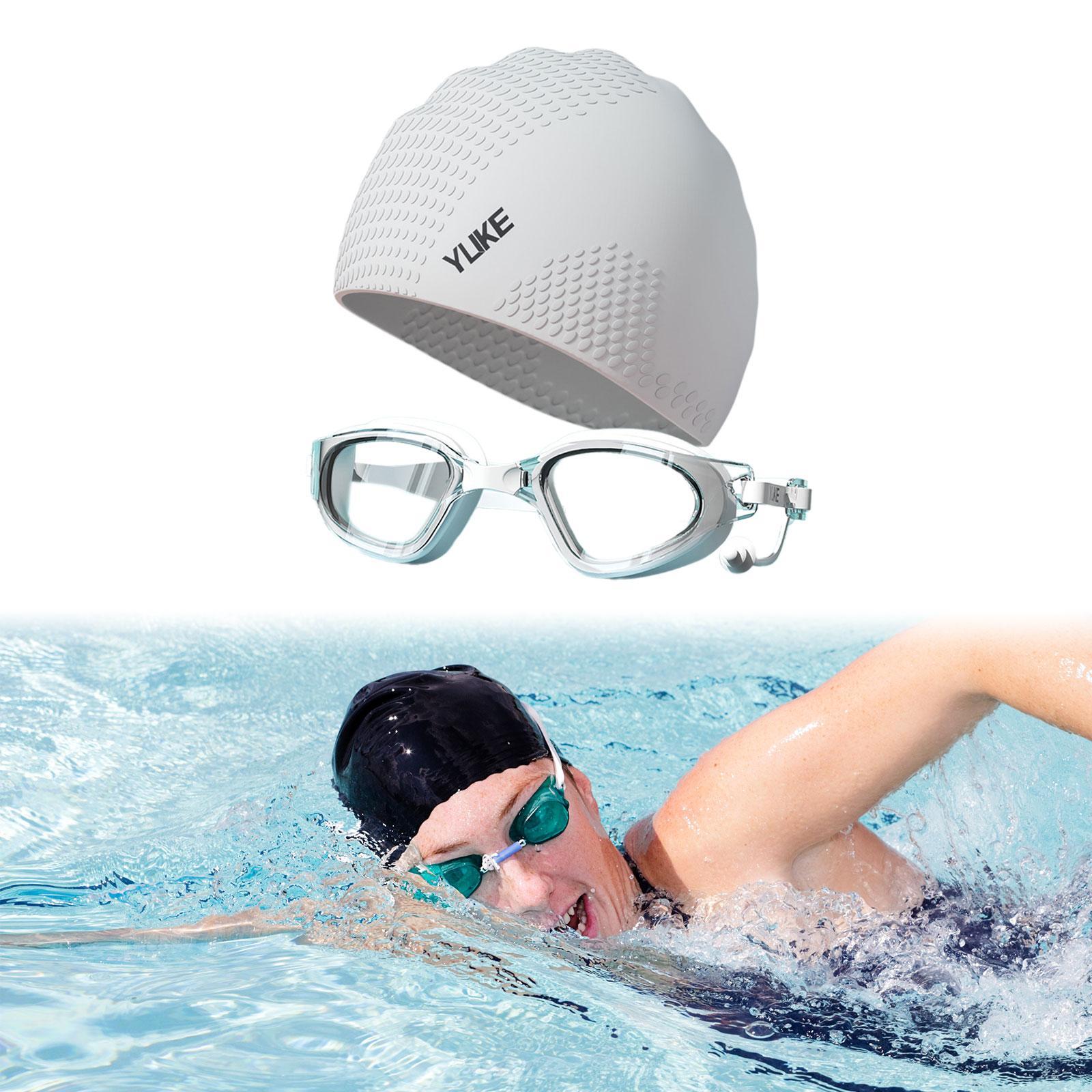 Swim Goggles with Swimming Cap Adjustable for Women and Men Swimming Goggles White