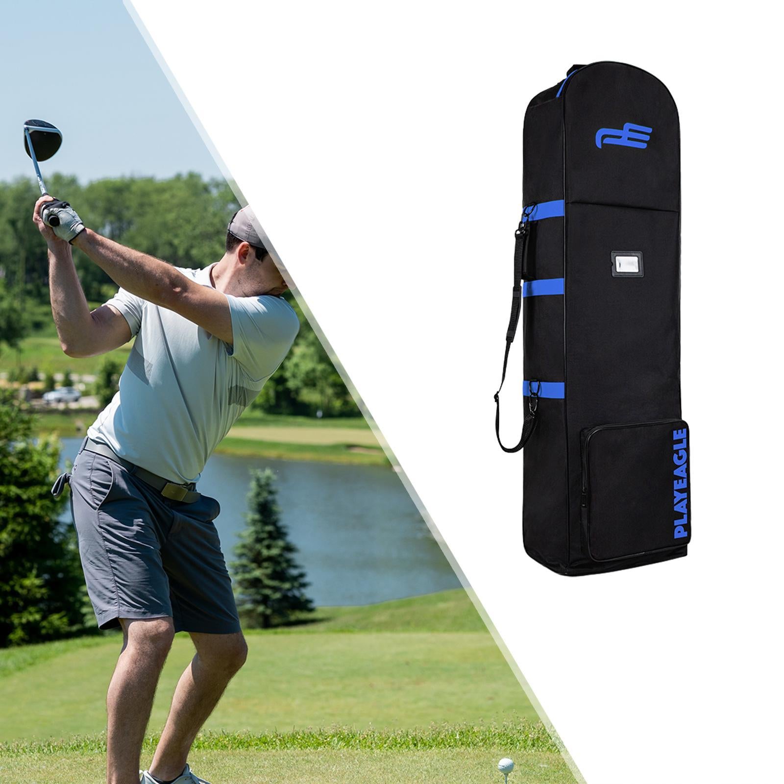 Golf Travel Bag for Airlines Portable with Wheels Zipper Golf Club Bag Cover Blue