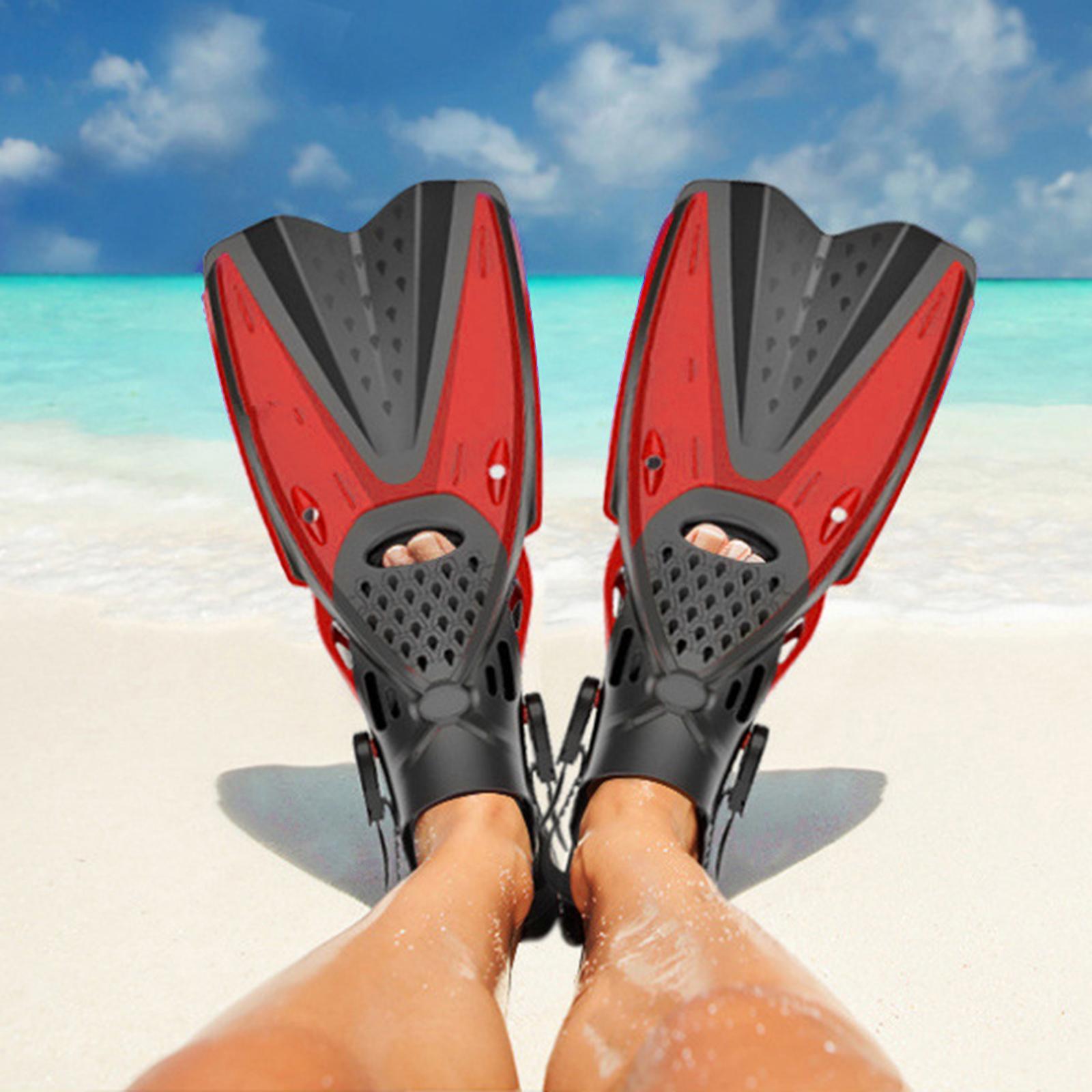Snorkel Fins Open Heel Swim Flippers for Men Women Beginner Diving Equipment red