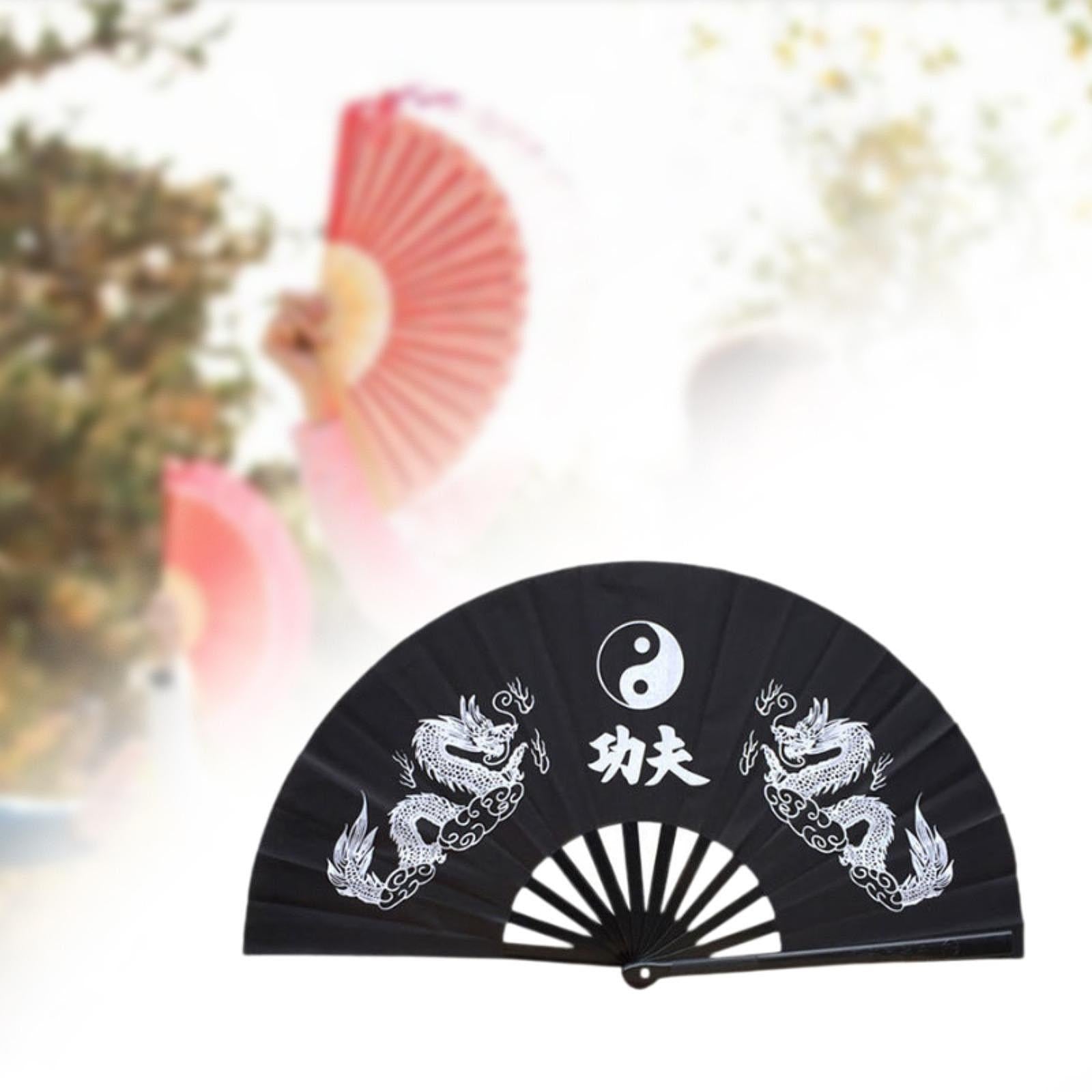 Stainless Steel Folding Hand Fan Women for Gift Festivals Party Supplies black double dragon