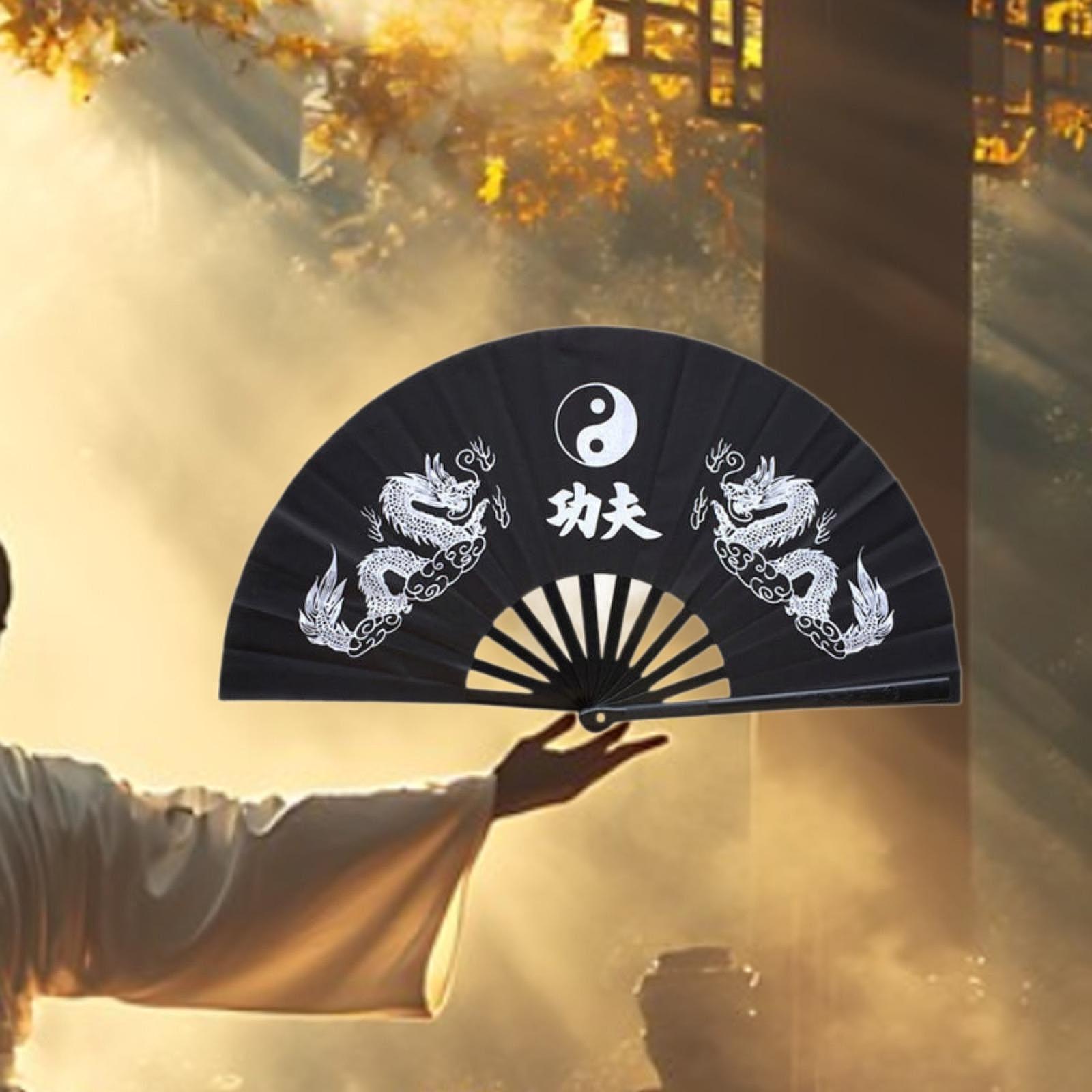 Stainless Steel Folding Hand Fan Women for Gift Festivals Party Supplies black double dragon