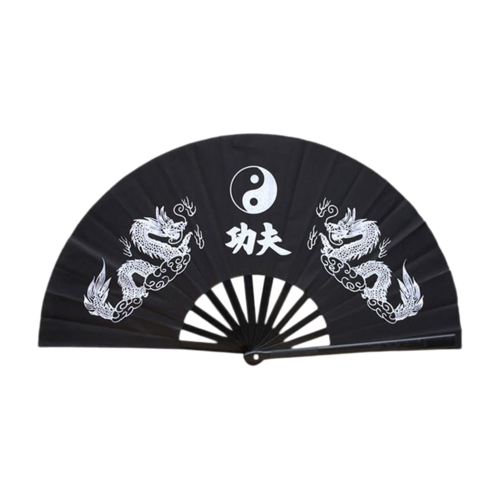 Stainless Steel Folding Hand Fan Women for Gift Festivals Party Supplies black double dragon