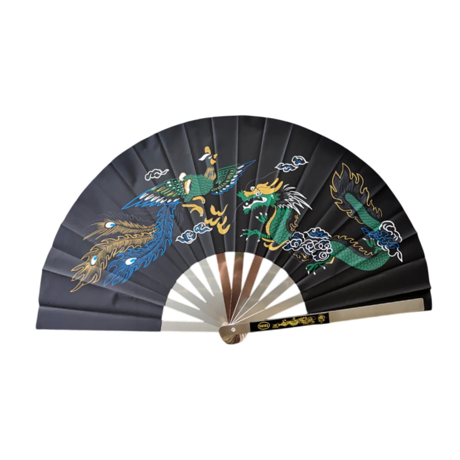Stainless Steel Folding Hand Fan Women for Gift Festivals Party Supplies black phoenix dragon