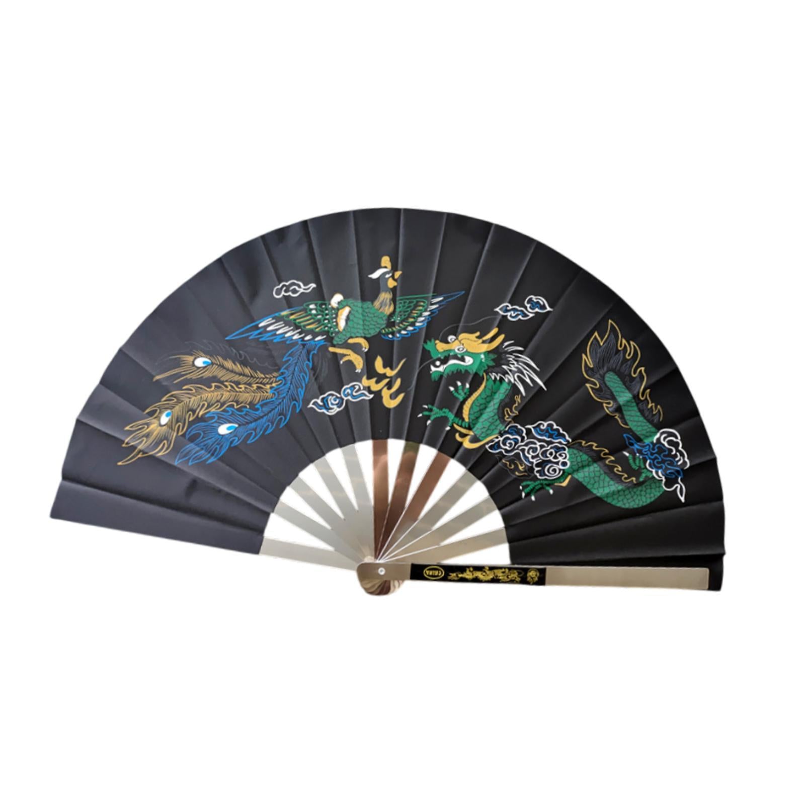 Stainless Steel Folding Hand Fan Women for Gift Festivals Party Supplies black phoenix dragon