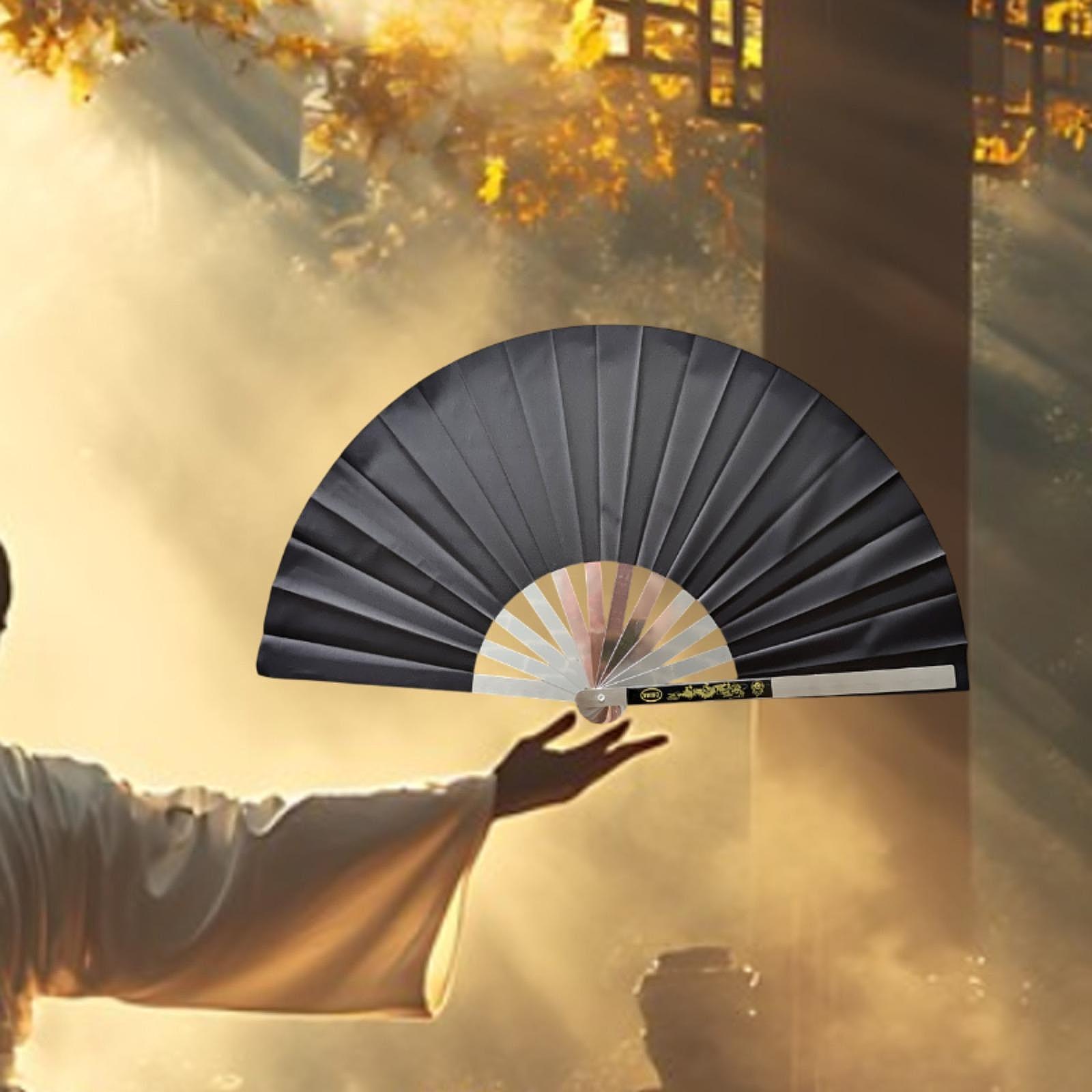 Stainless Steel Folding Hand Fan Women for Gift Festivals Party Supplies black