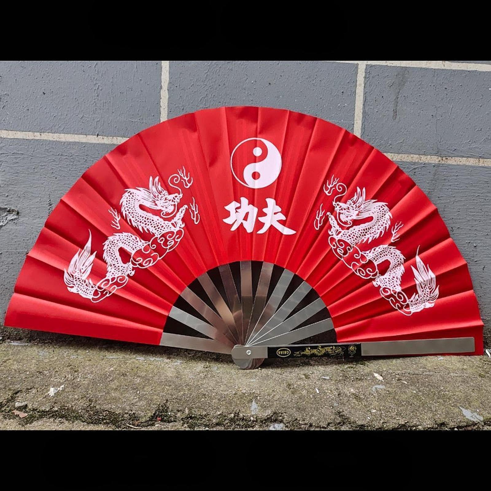 Stainless Steel Folding Hand Fan Women for Gift Festivals Party Supplies red double dragon