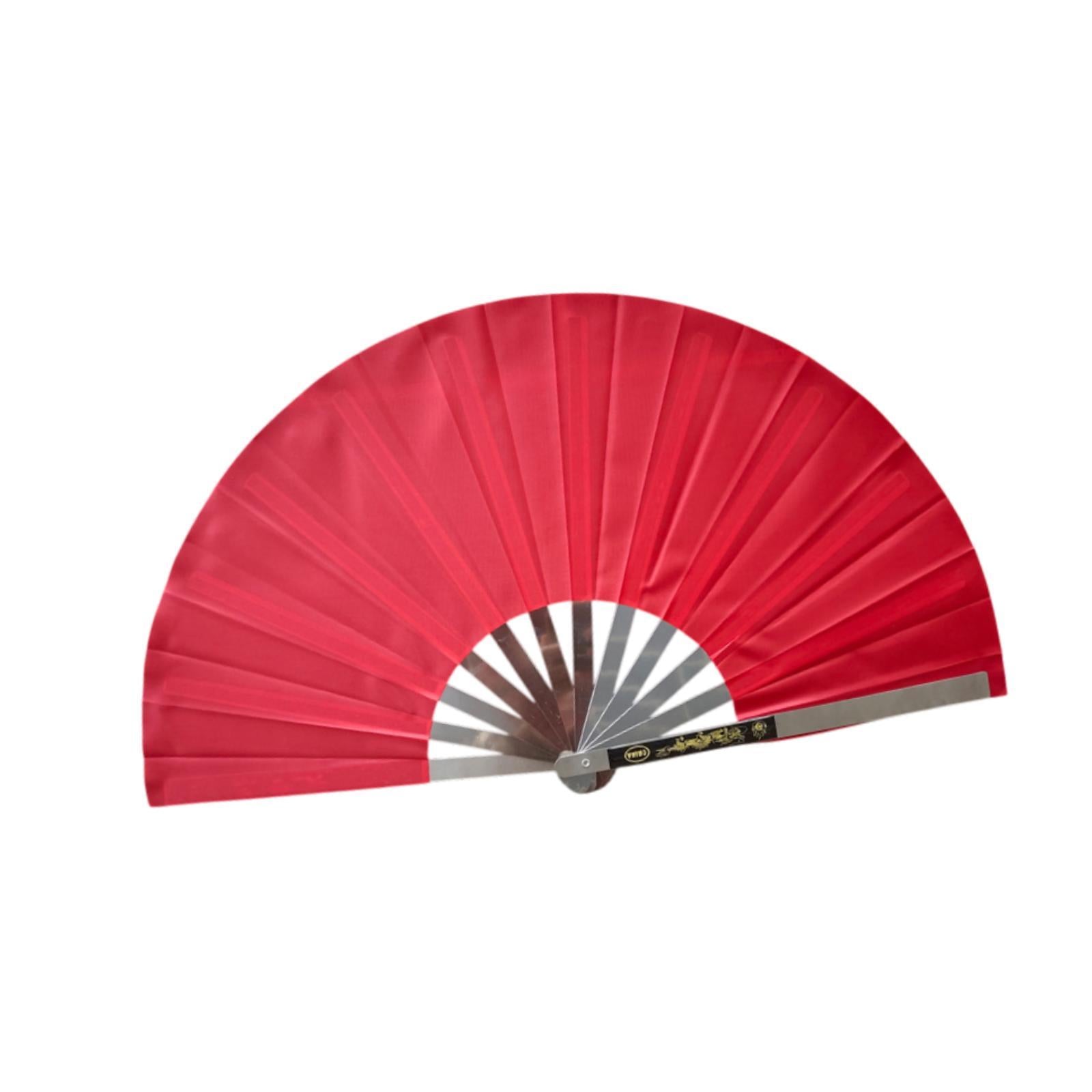 Stainless Steel Folding Hand Fan Women for Gift Festivals Party Supplies red