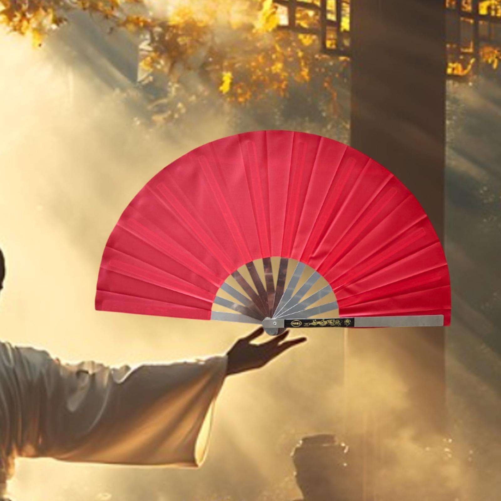 Stainless Steel Folding Hand Fan Women for Gift Festivals Party Supplies red